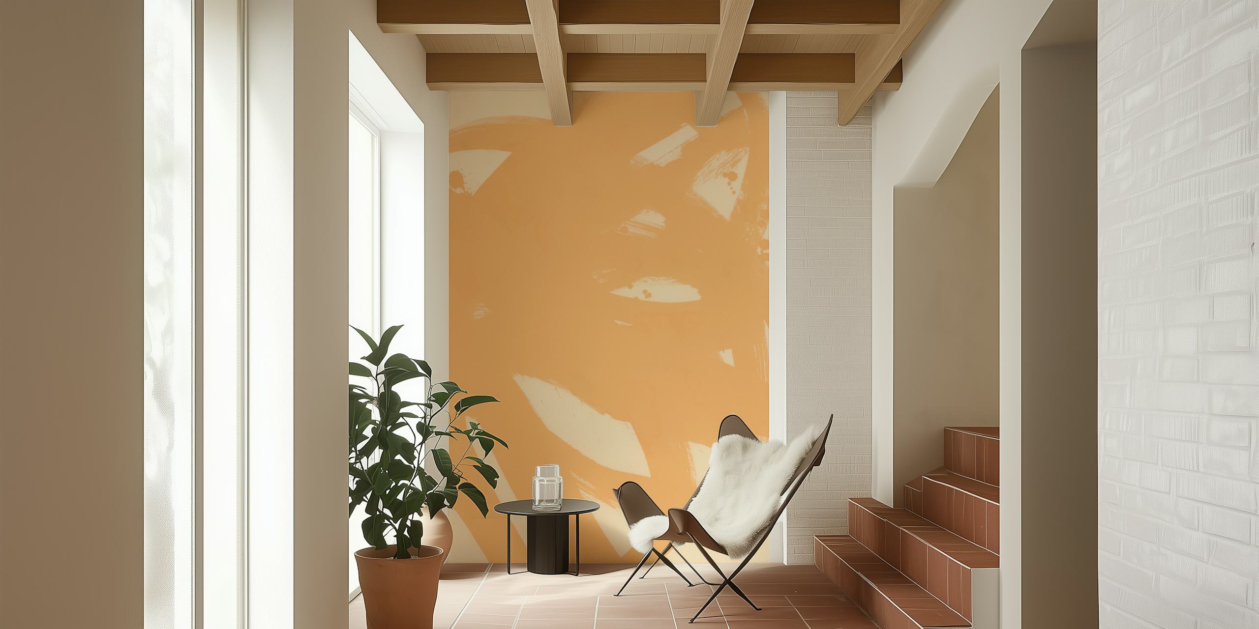 Abstract brush strokes in orange and yellow wallpaper