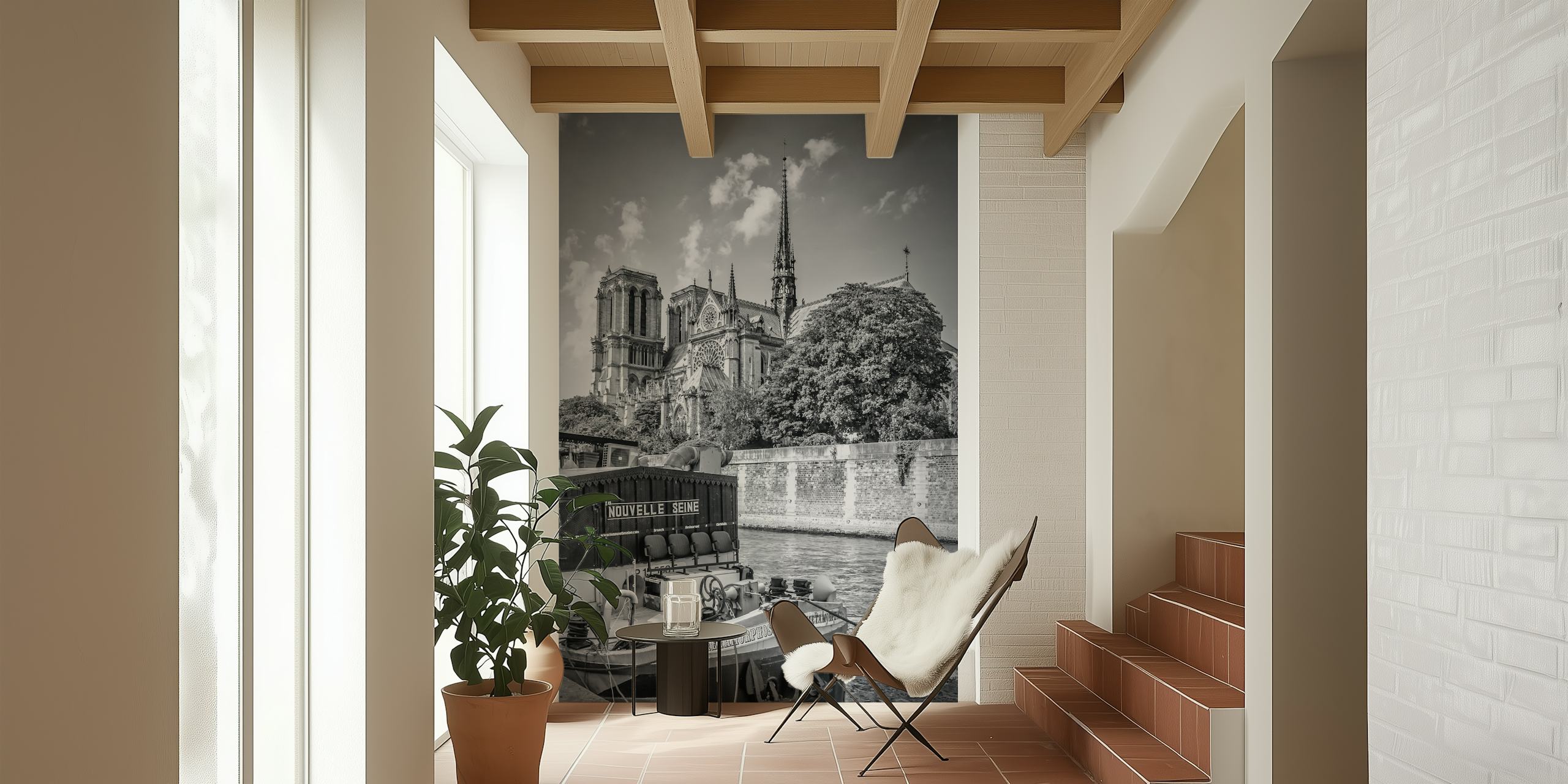 Notre-Dame Cathedral in monochrome with classic architecture wallpaper