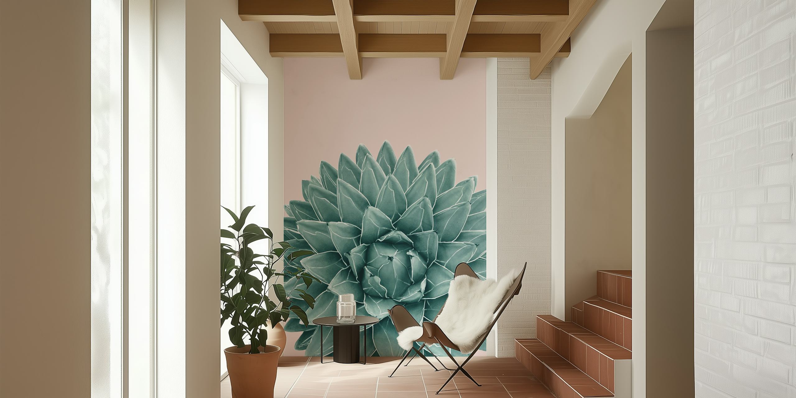 Blush Green Agave Chic 1 Tapete in einem Raum