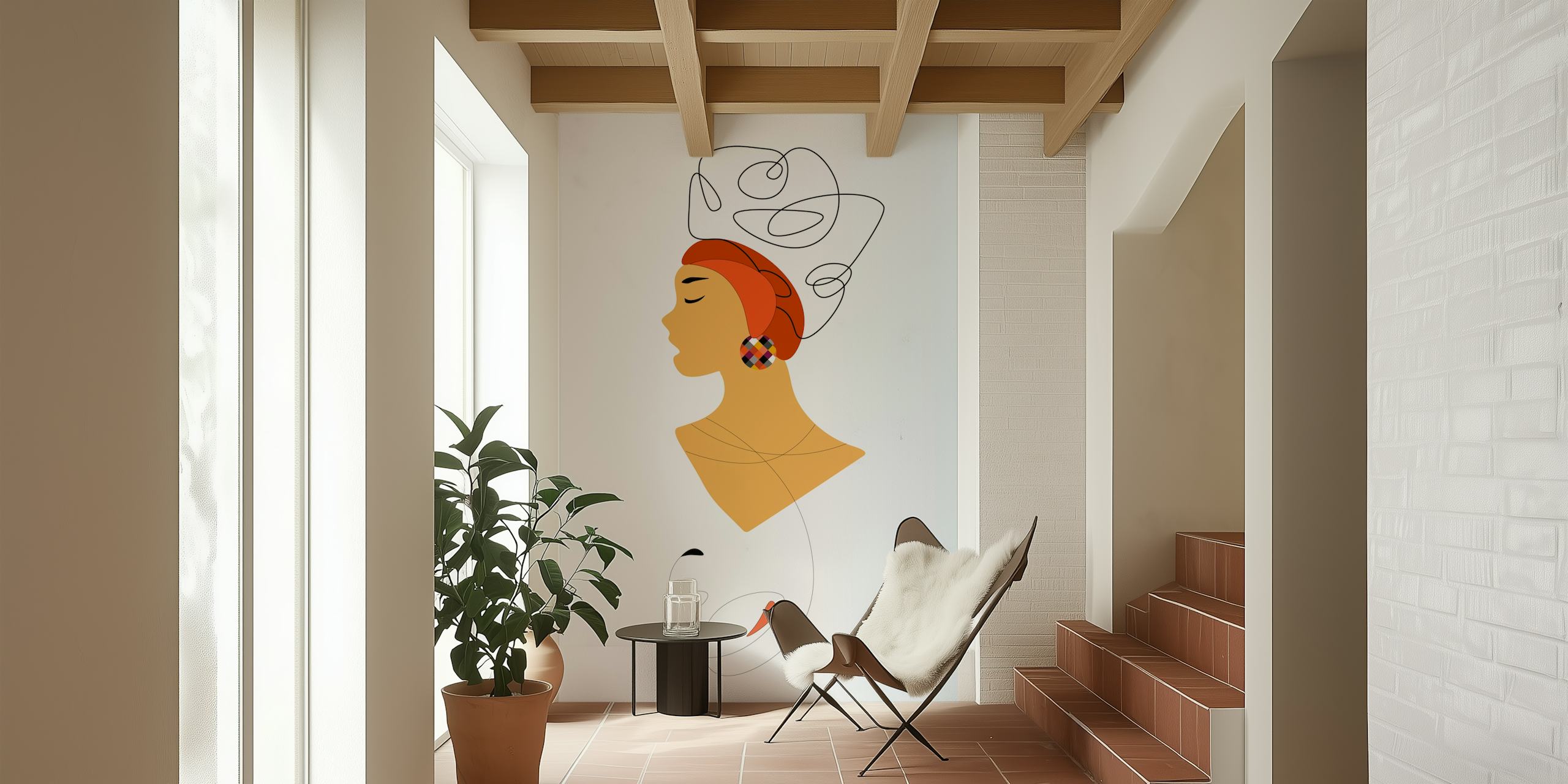 Design di carta da parati elegante con il profilo di una donna