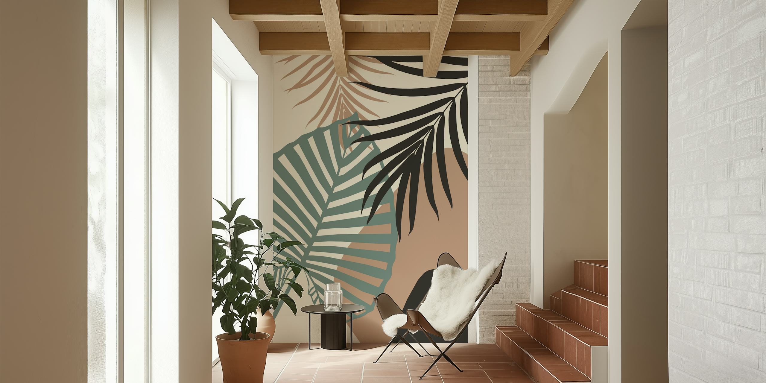 Minimal Jungle Leaves wallpaper in a room