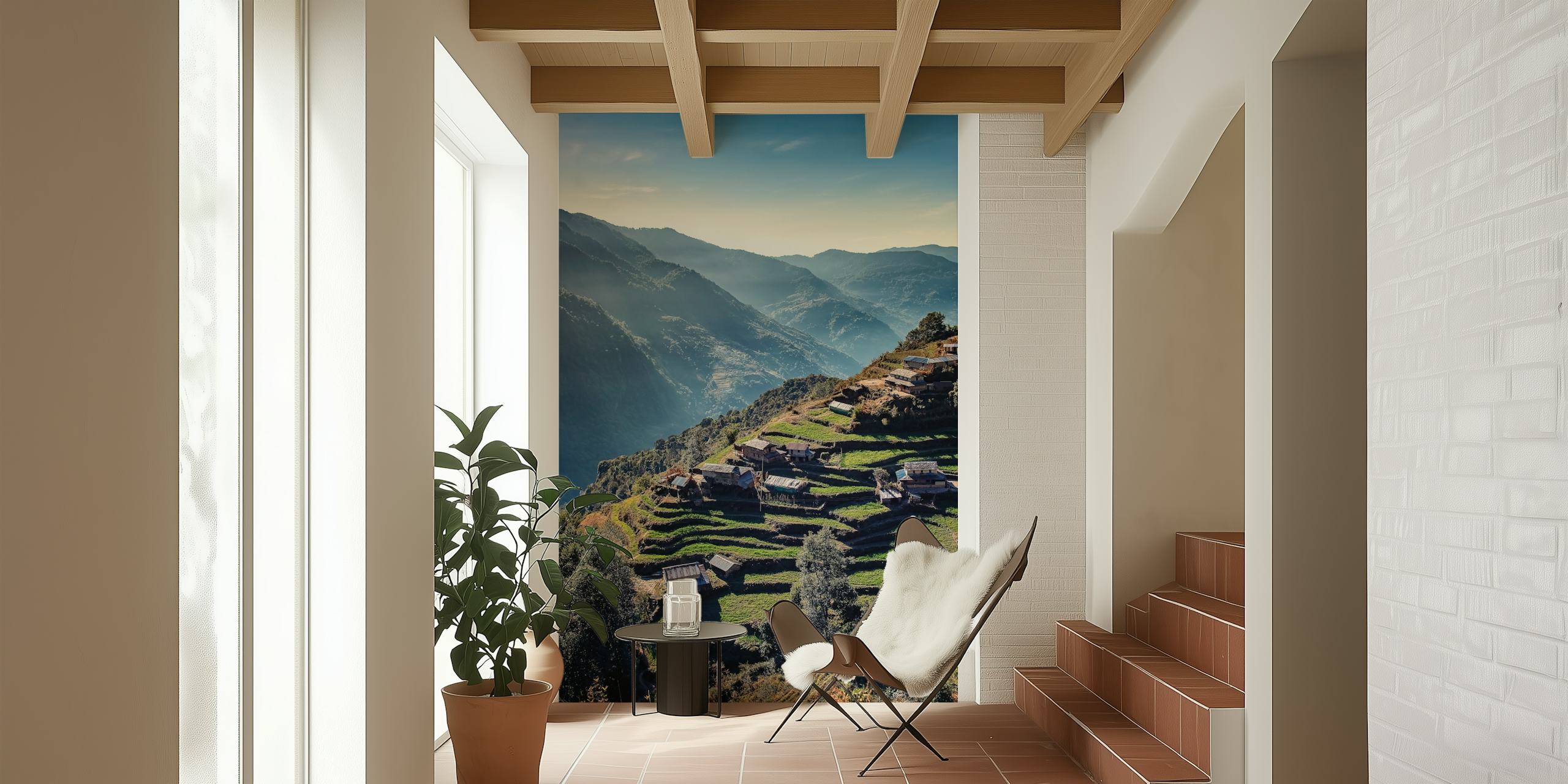Nepalese landscape wallpaper in a room
