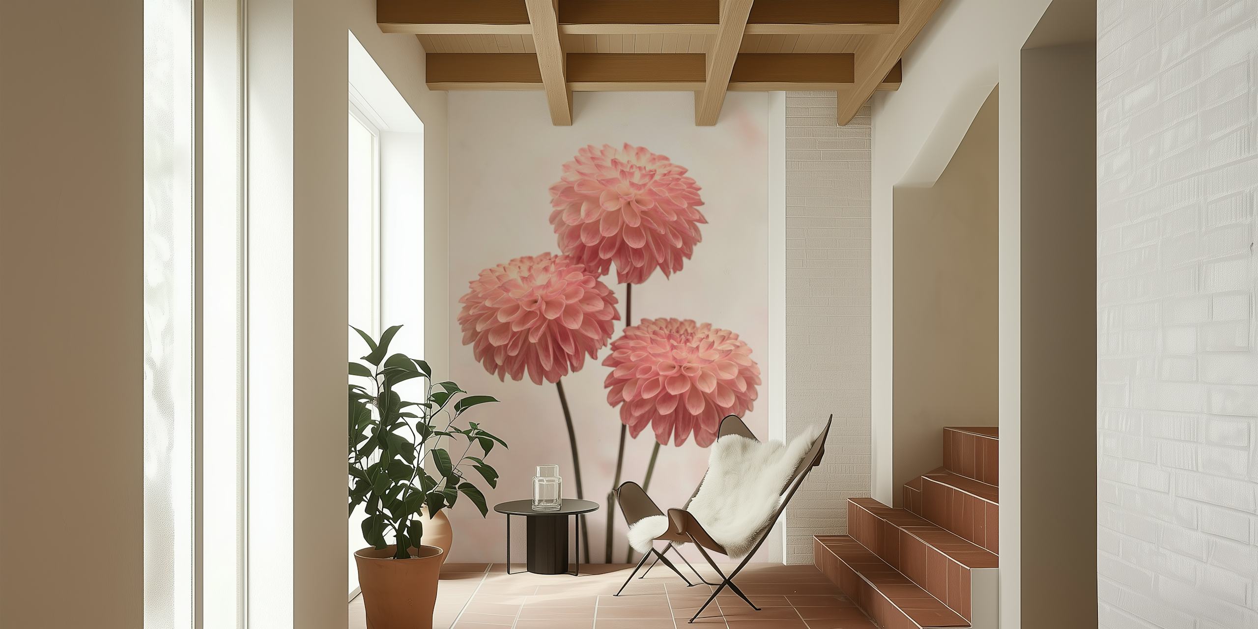 Pink floral wallpaper with large blooms and soft background