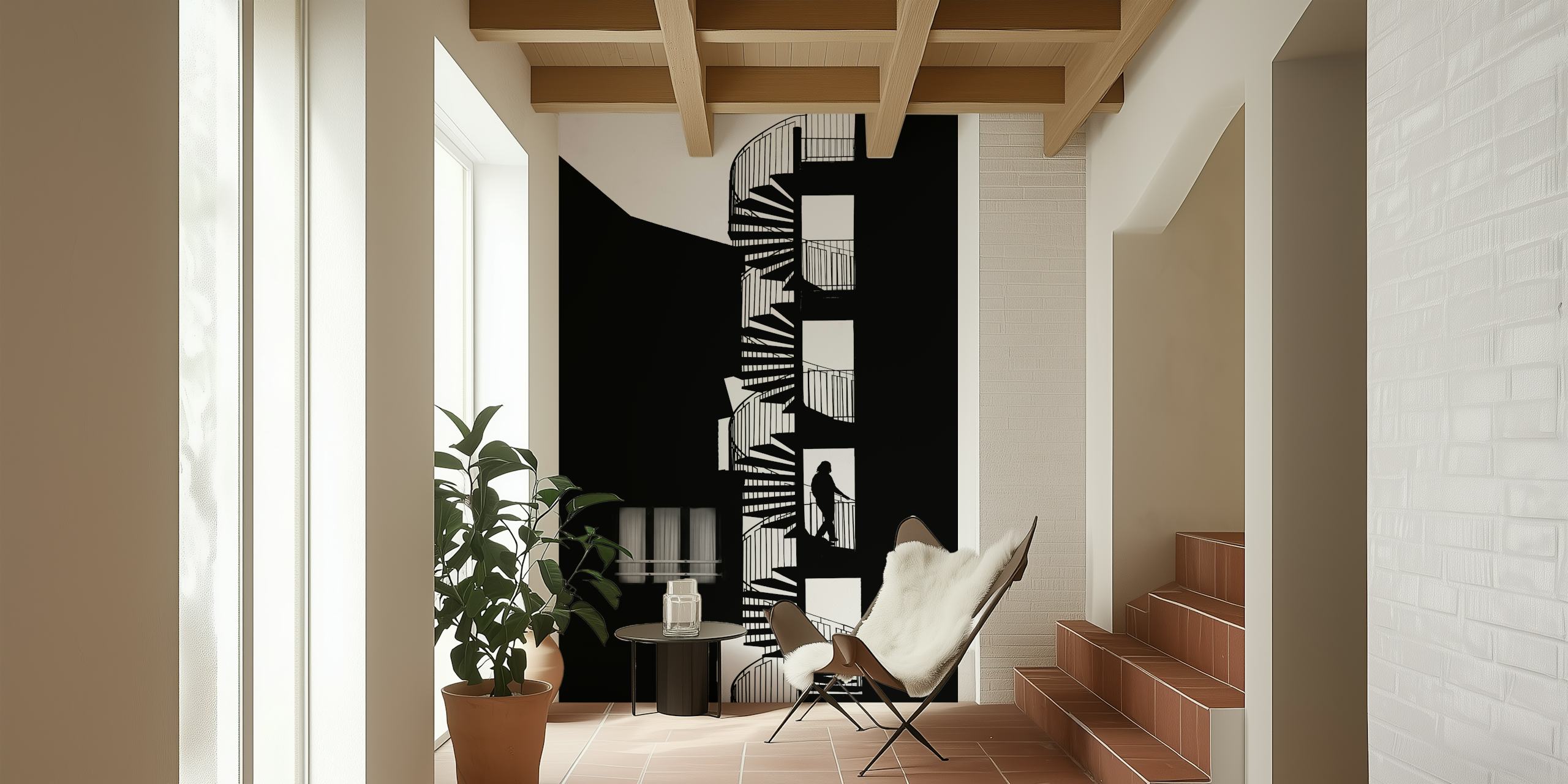 Silhouette behang tentoongesteld in een kamer