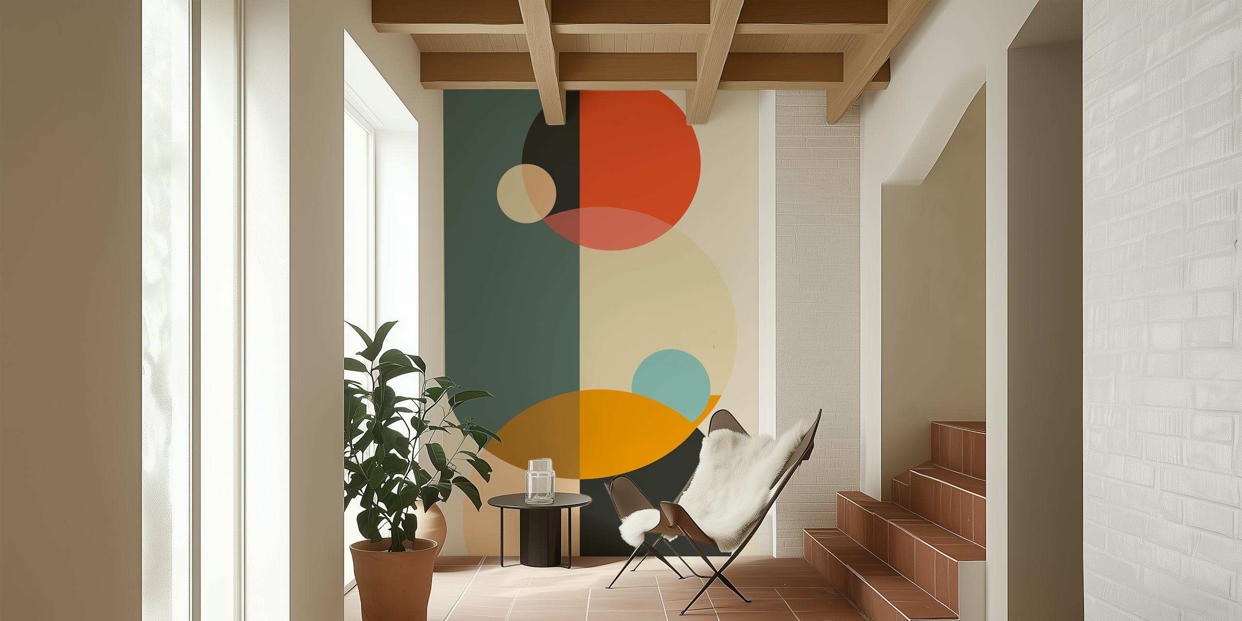 Minimalist geometric wallpaper in a room