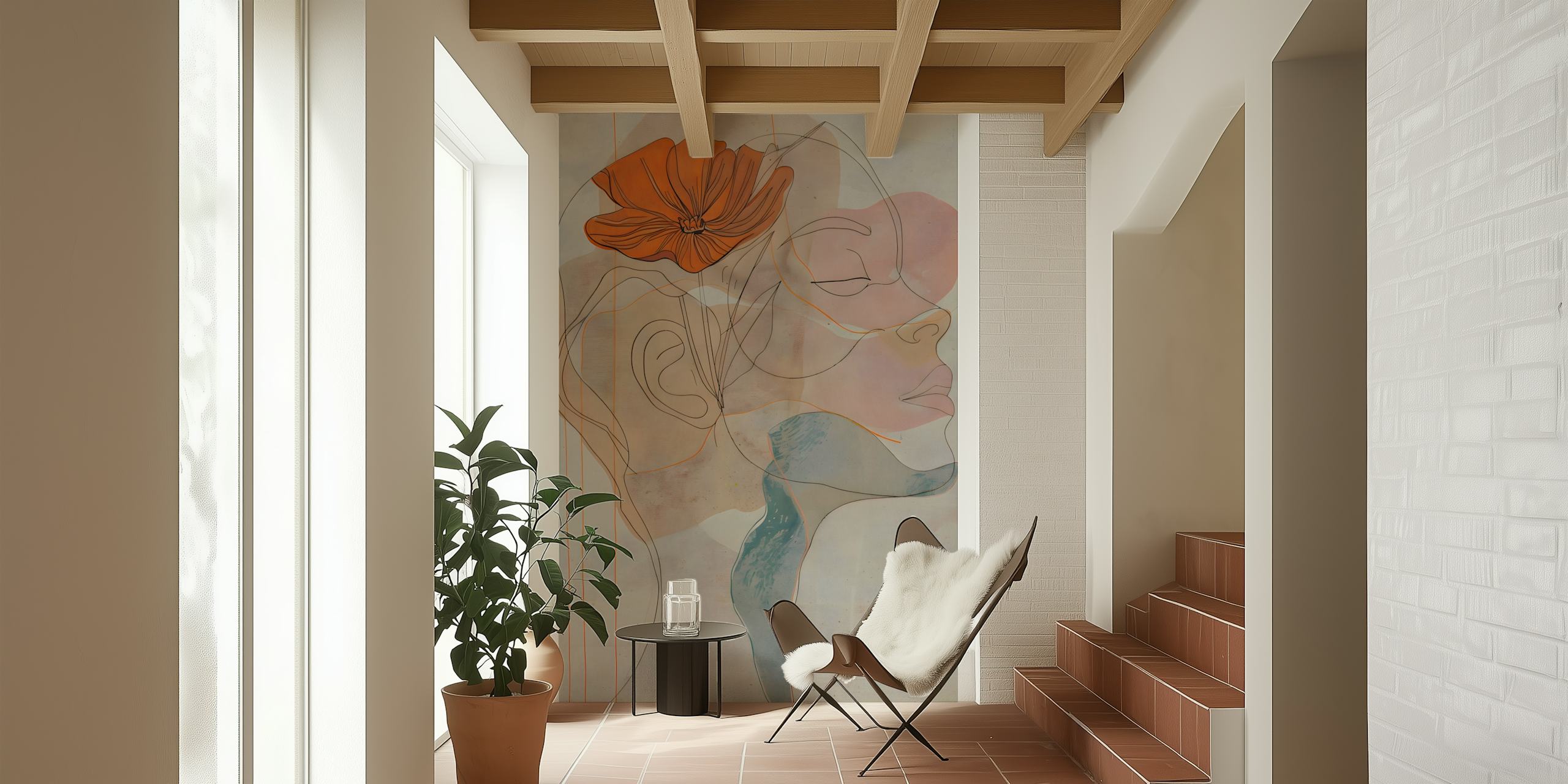 Contours of Woman behang in een kamer