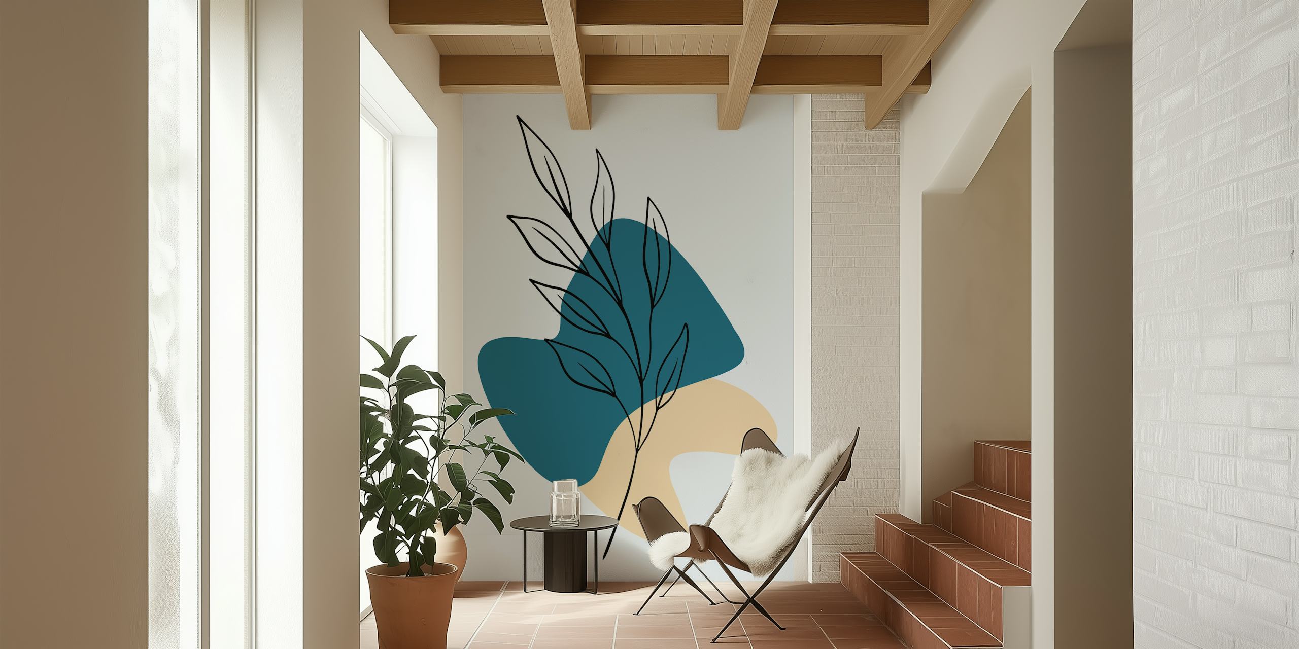 Papel de parede Minimal Leaf em um interior moderno