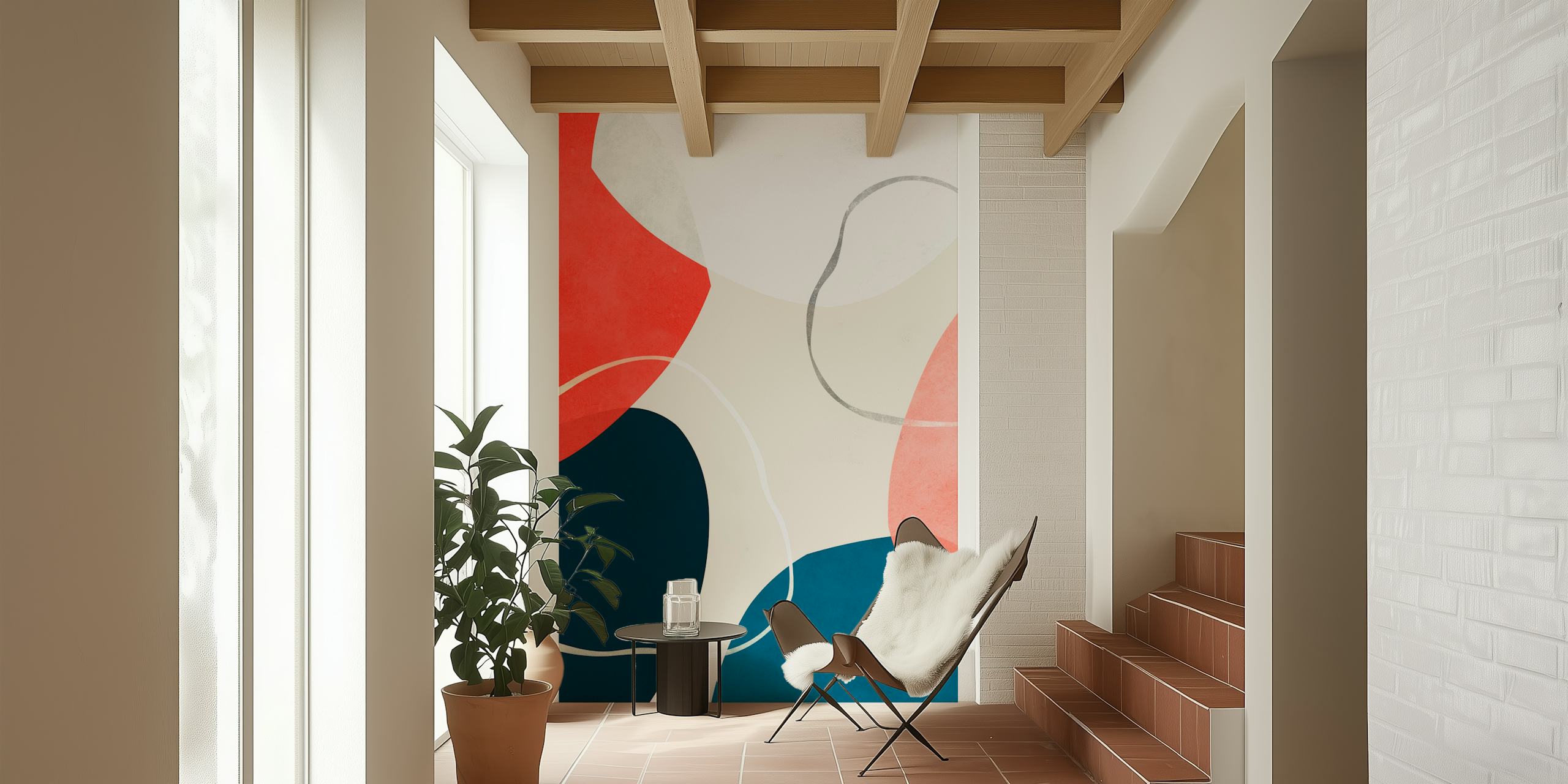 Colorful abstract shapes tapet i ett rum