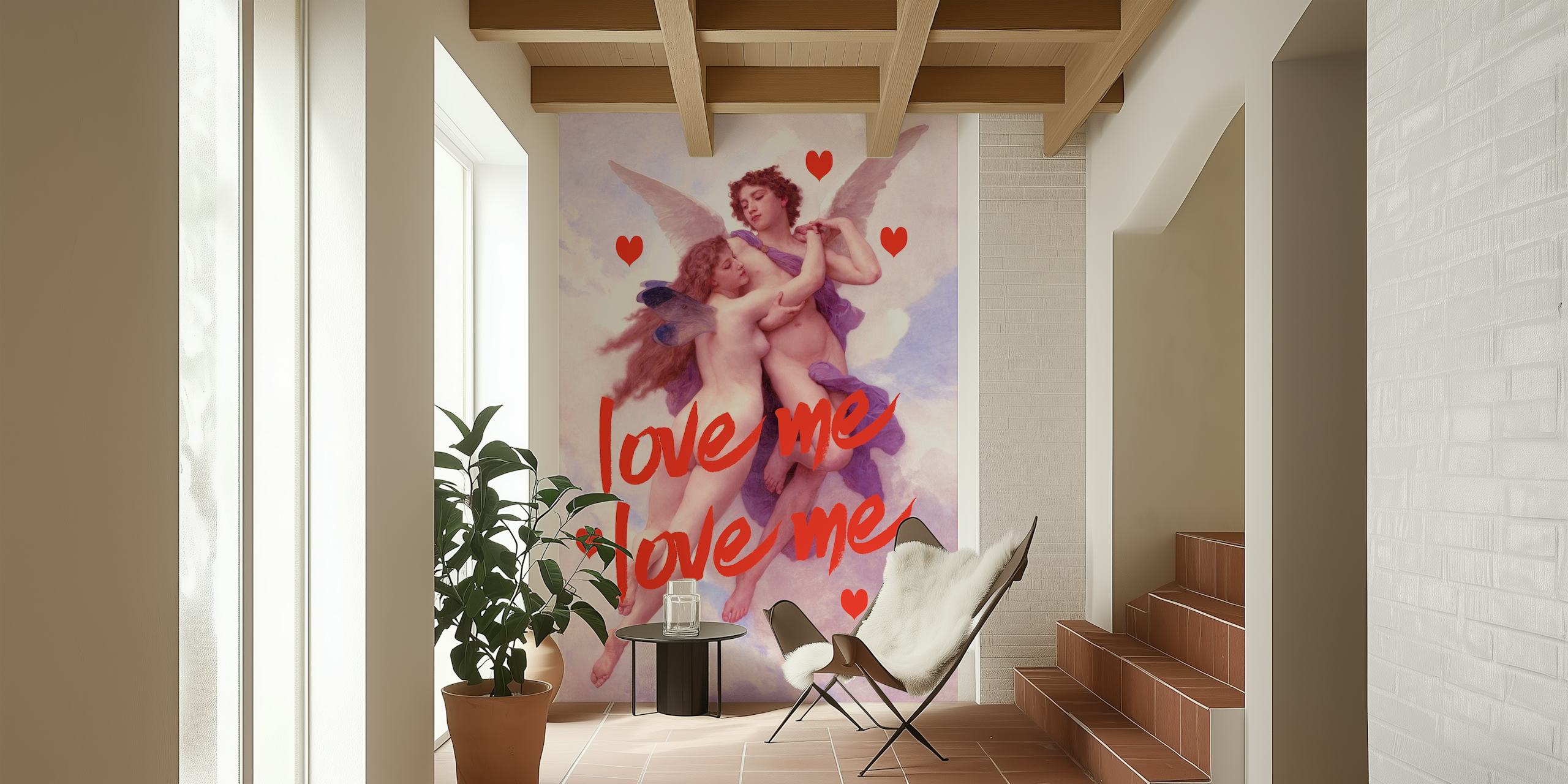 Romantic Love Angel wall mural with angels and hearts