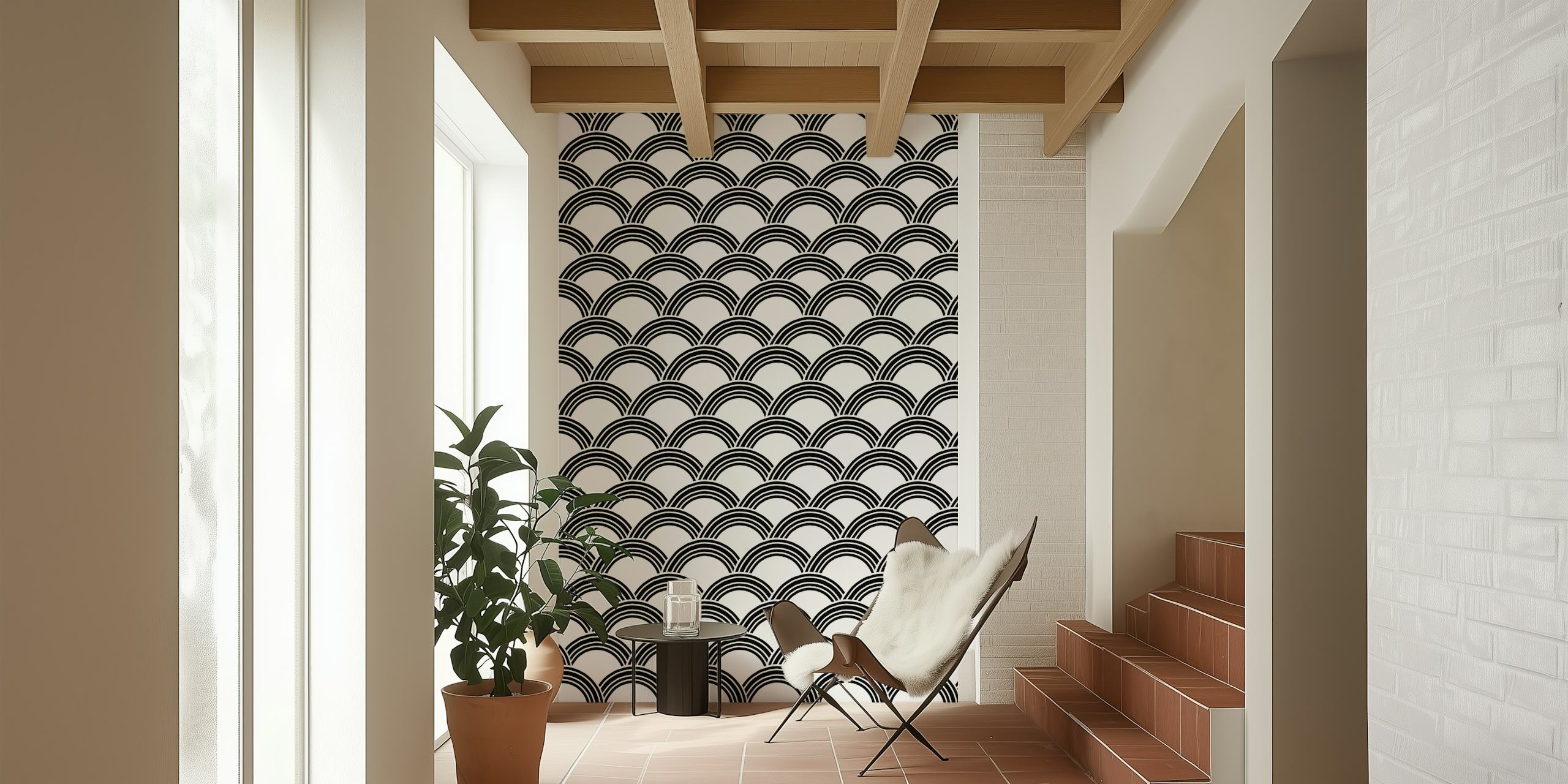 Papel de parede Japanese Wave BW Glam 1 em um quarto