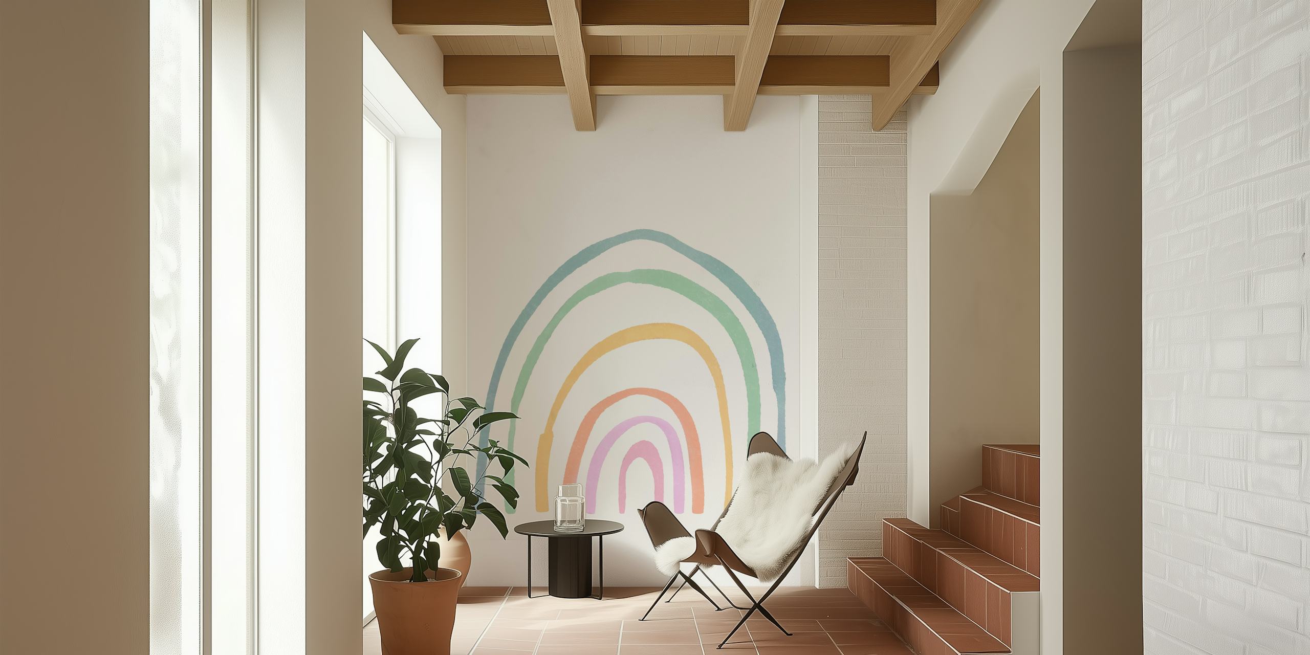 Quirky Pastel Rainbow behang in een kamer