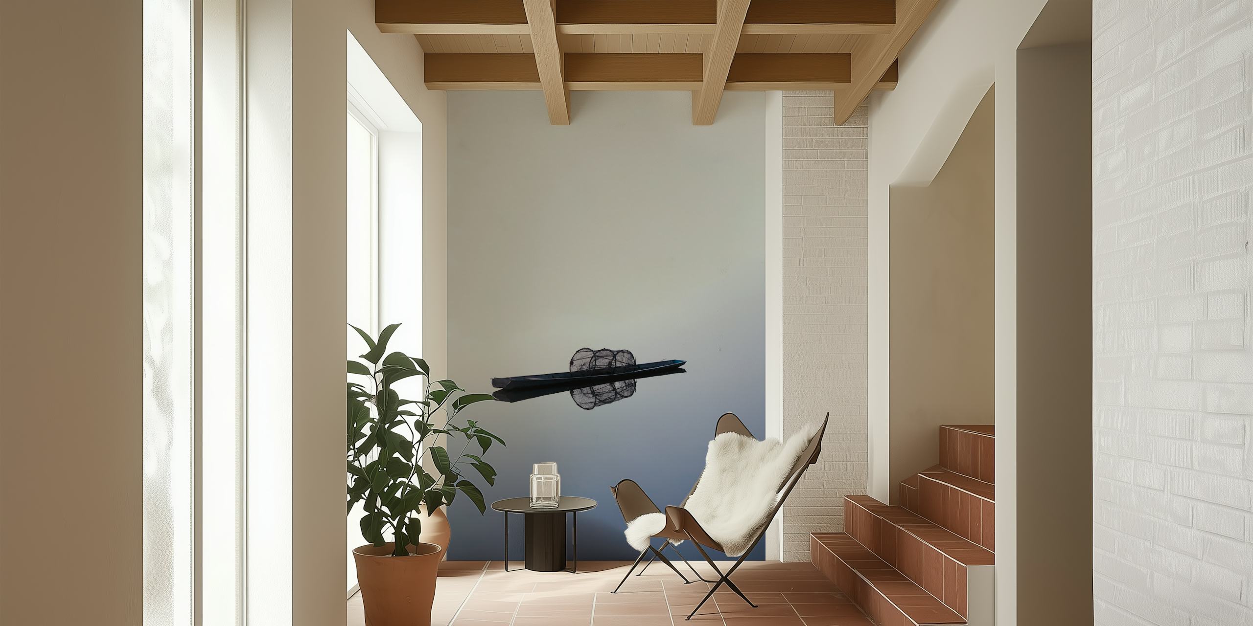 Floating wallpaper design in a room