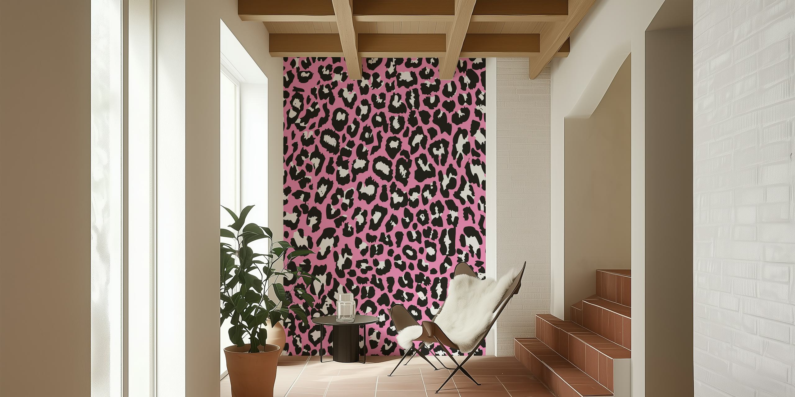 Pink Leopard print tapet i et værelse
