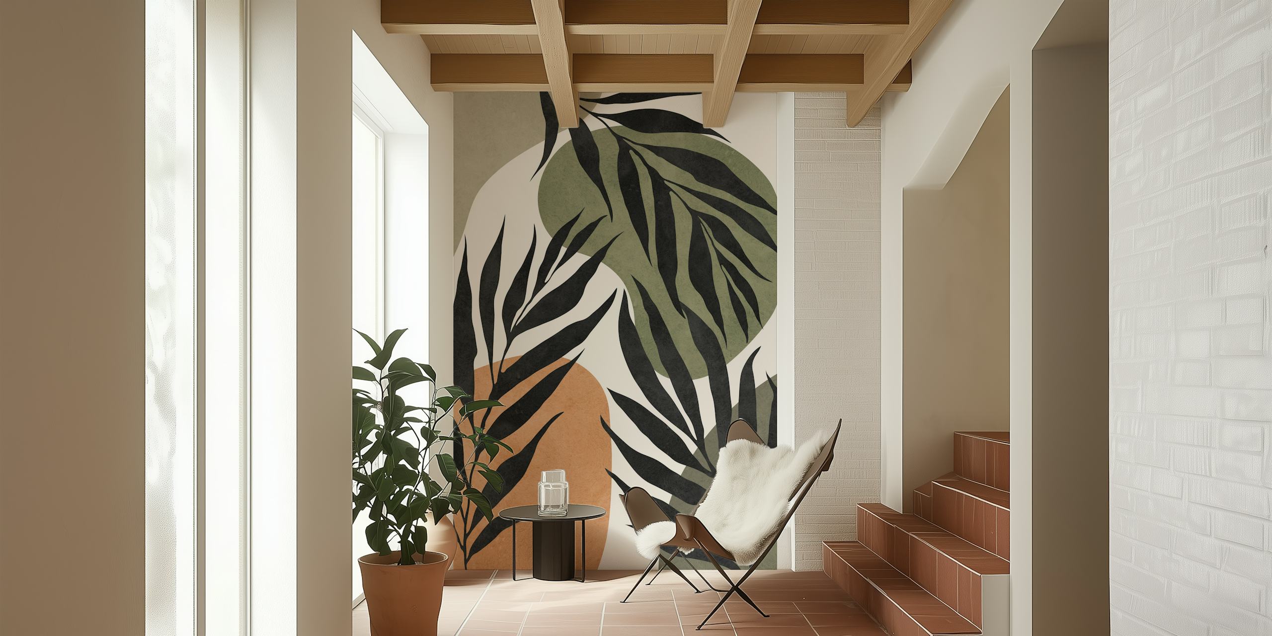 Floral boho wallpaper design in a room