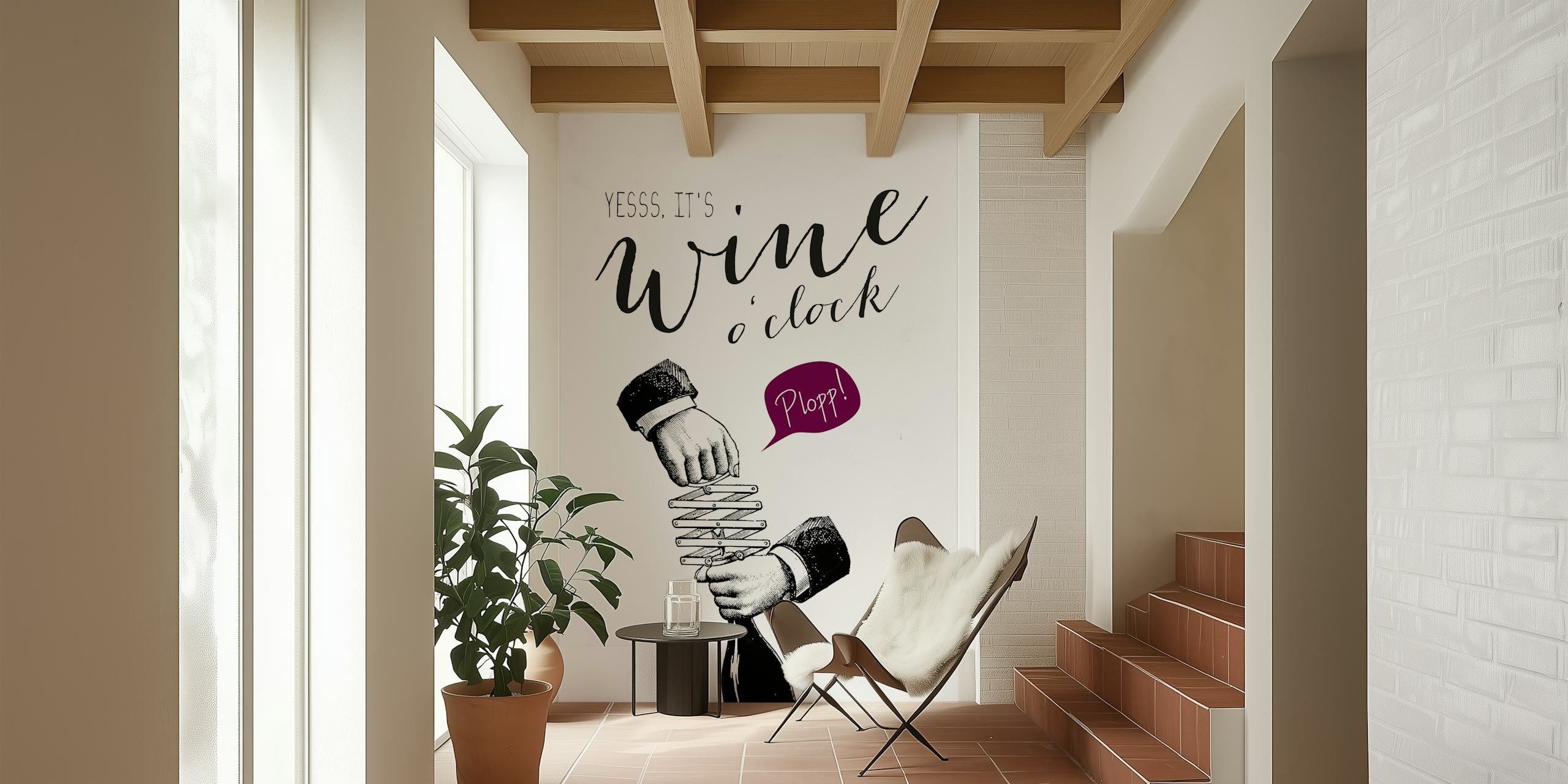 Wine o'clock wallpaper design in a room