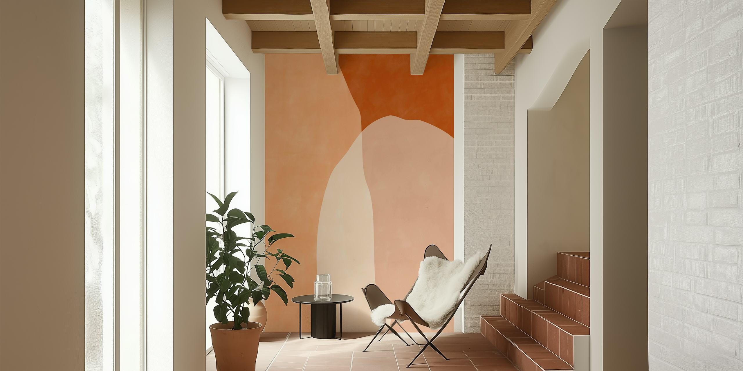 Abstract terracotta shapes wall mural in a 3x4 aspect ratio