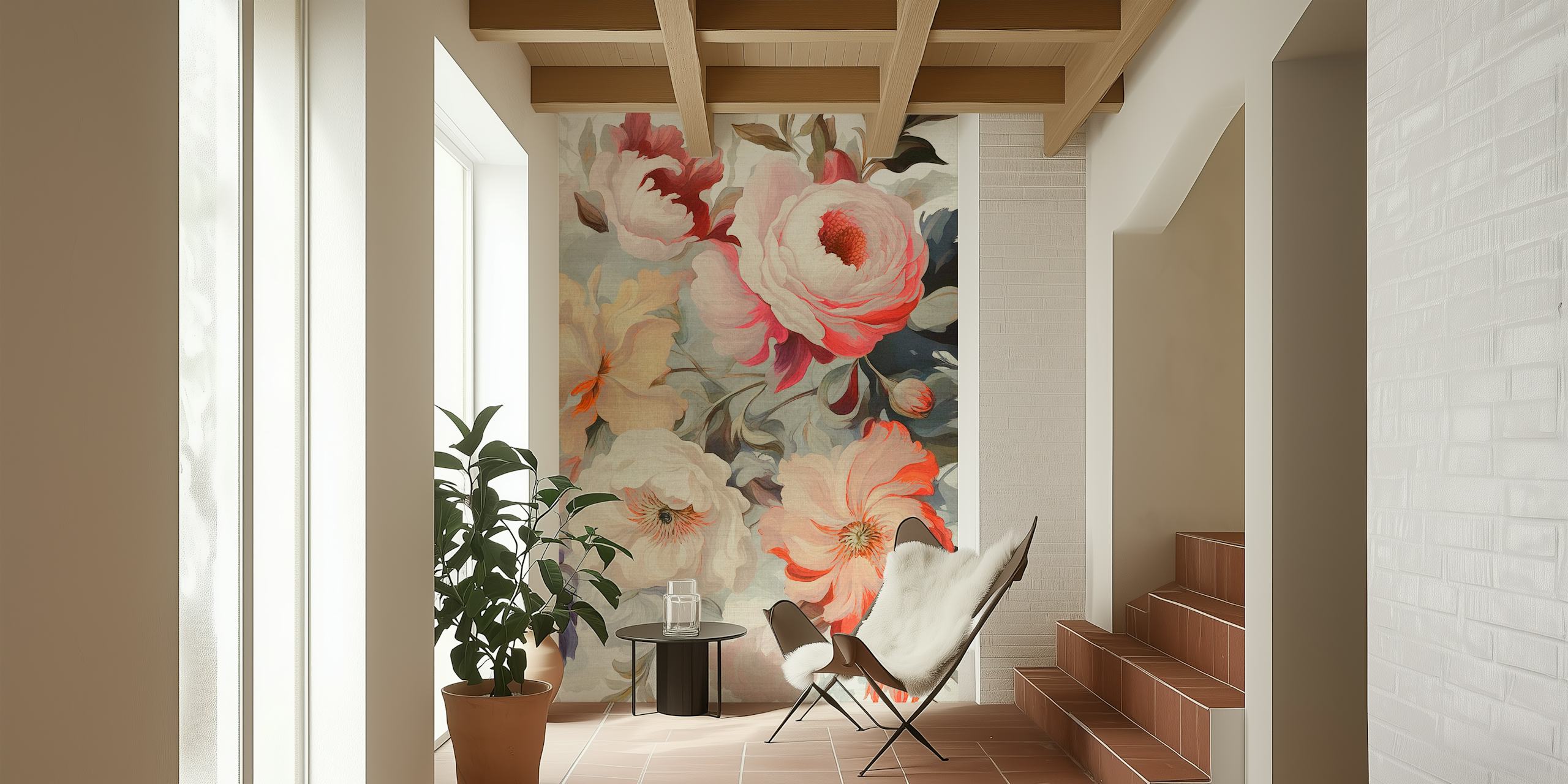 Tapeta Moody Baroque Flowers Pastel u sobi