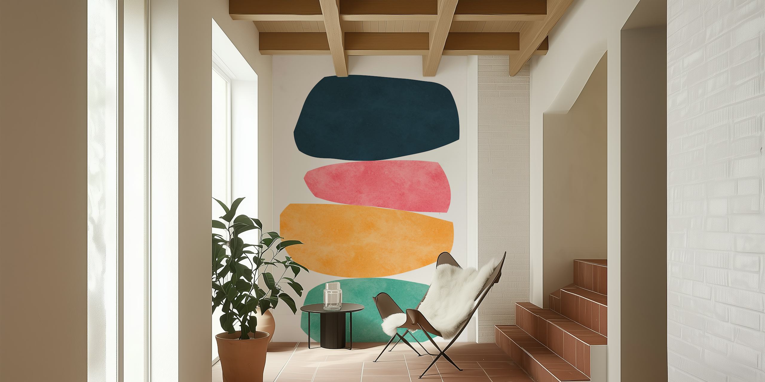 Abstract Colorful Rocks wall mural with navy, pink, yellow, teal shapes