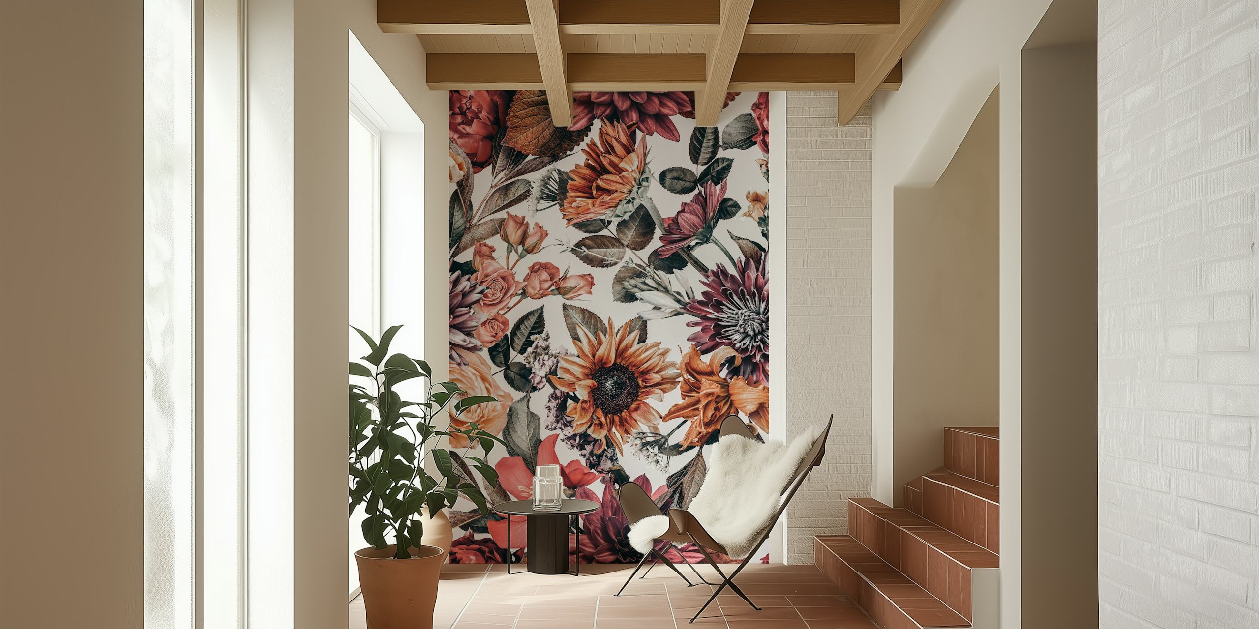 Bloemenbehang met Starlight Sunflowers in een kamer