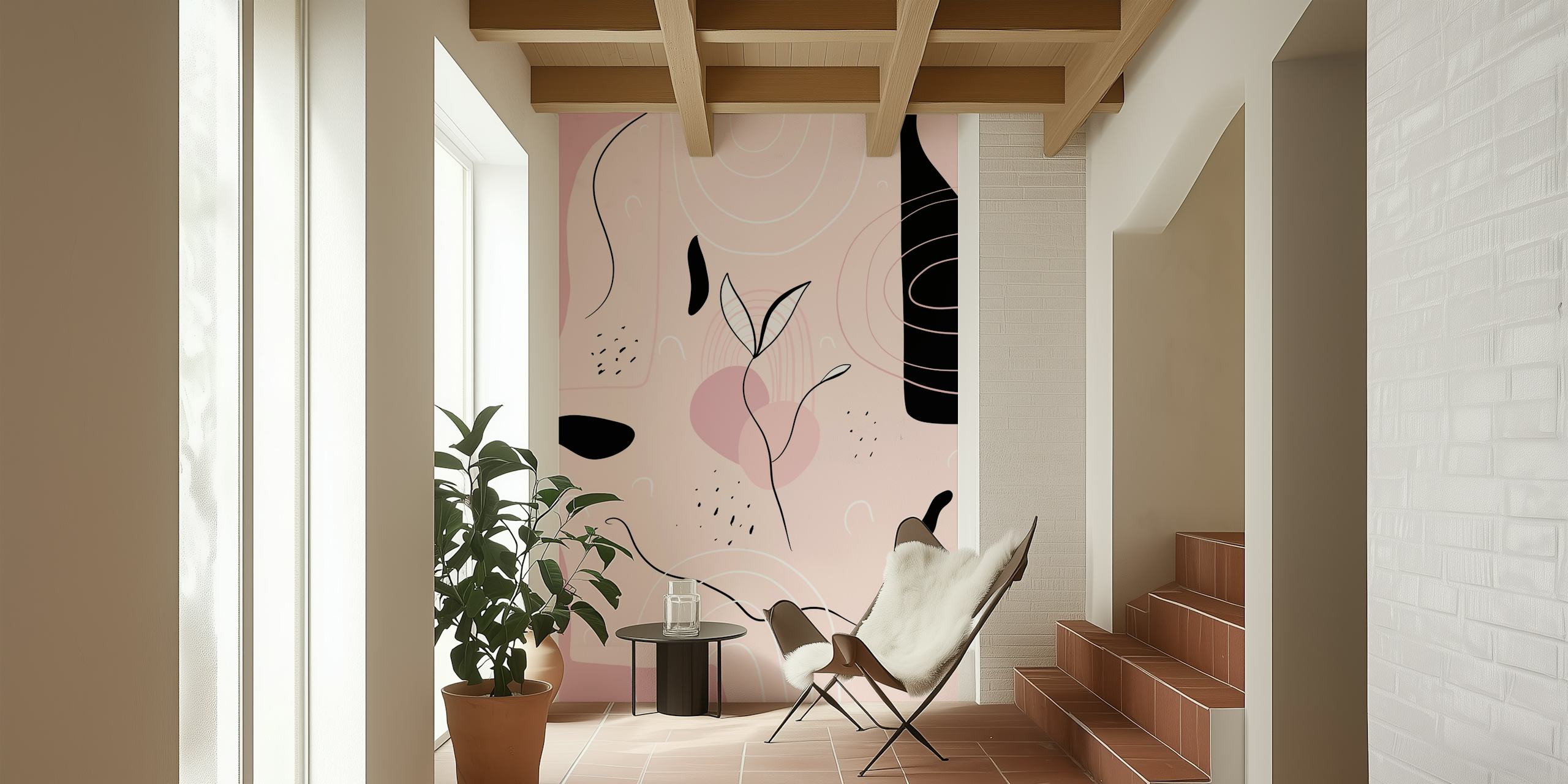 Abstract minimal wallpaper in a modern room