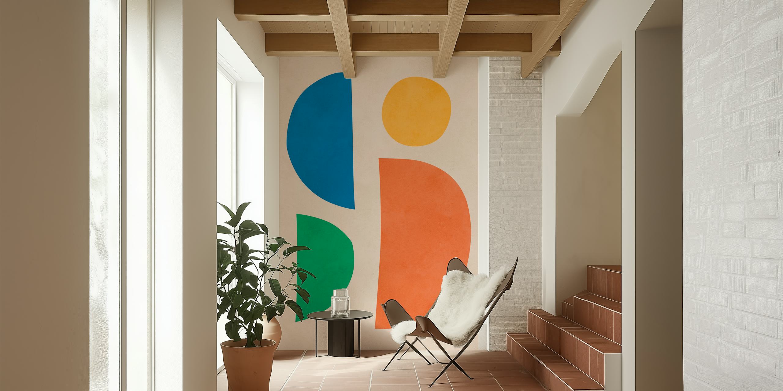 Farverig Expressionist circles tapet i et rum