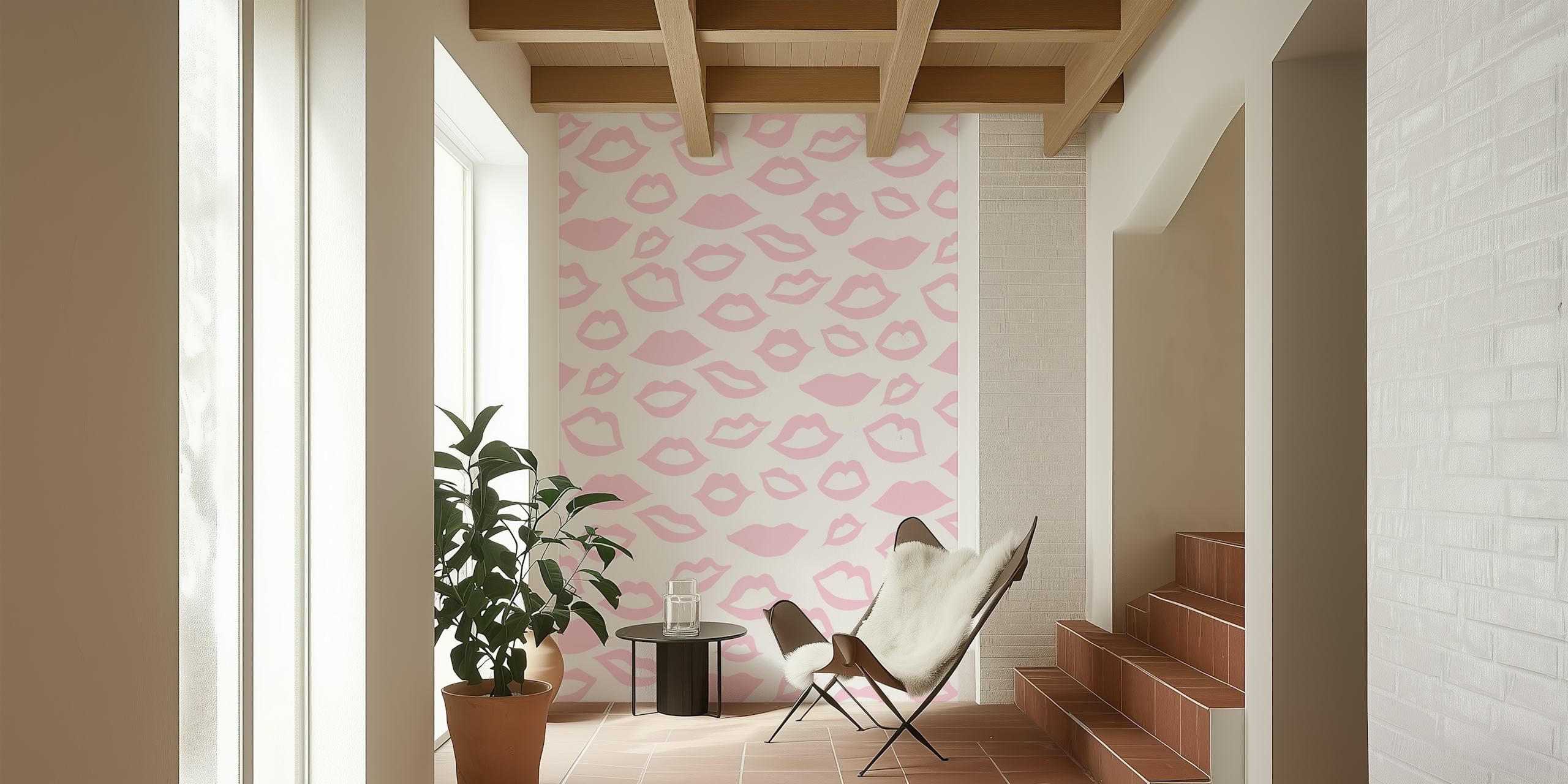 Papel pintado Blush Pink Lips Pattern en una habitación
