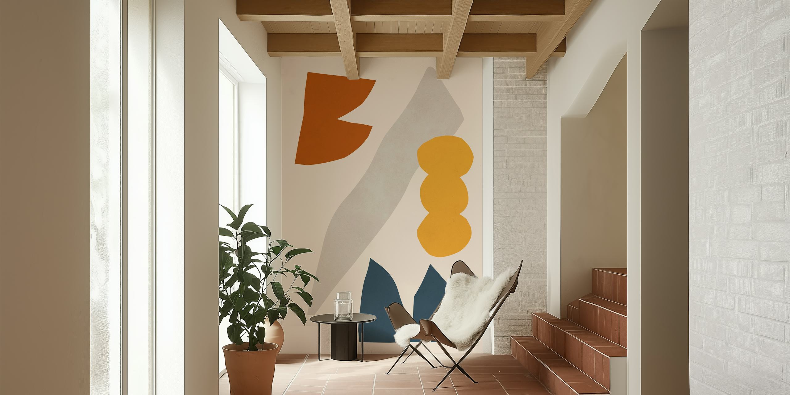 Kleurrijke abstracte wallpaper in een kamer