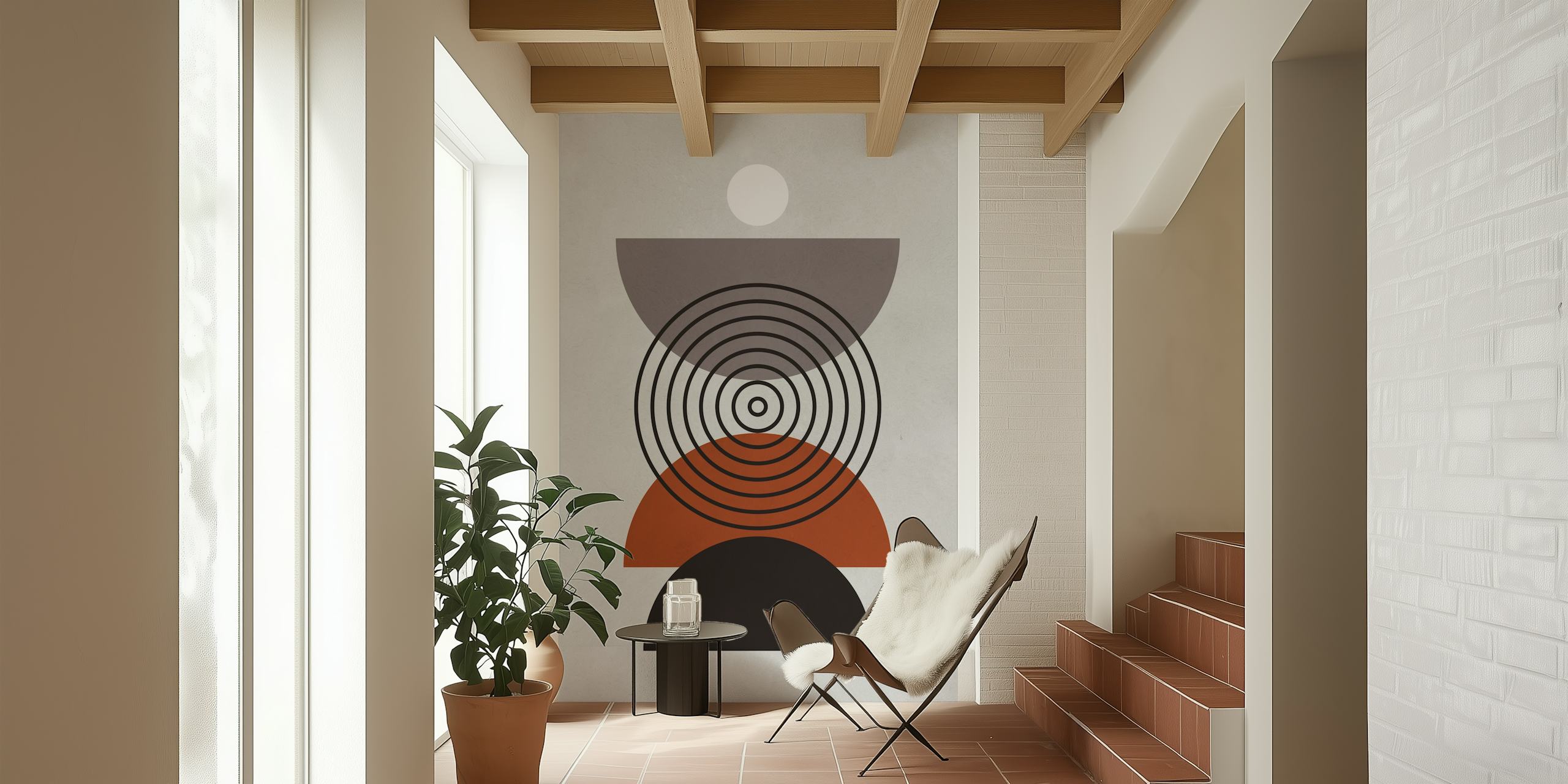 Geometric lines and circles Tapete in einem Raum