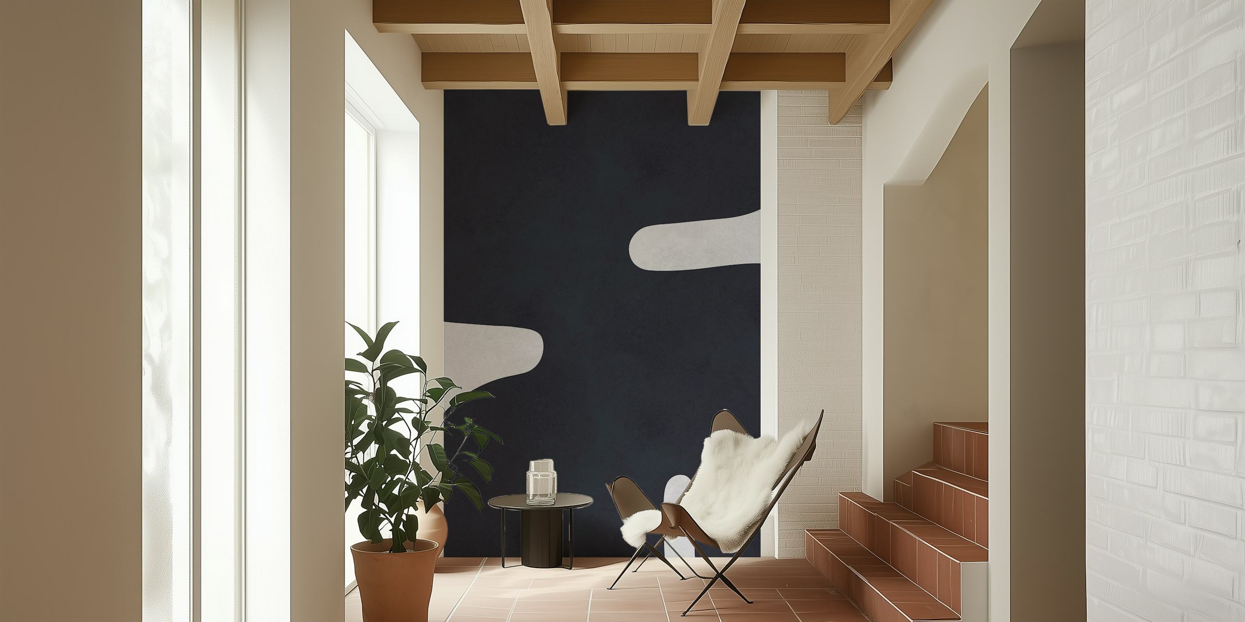 Black and white shapes tapet i et rom