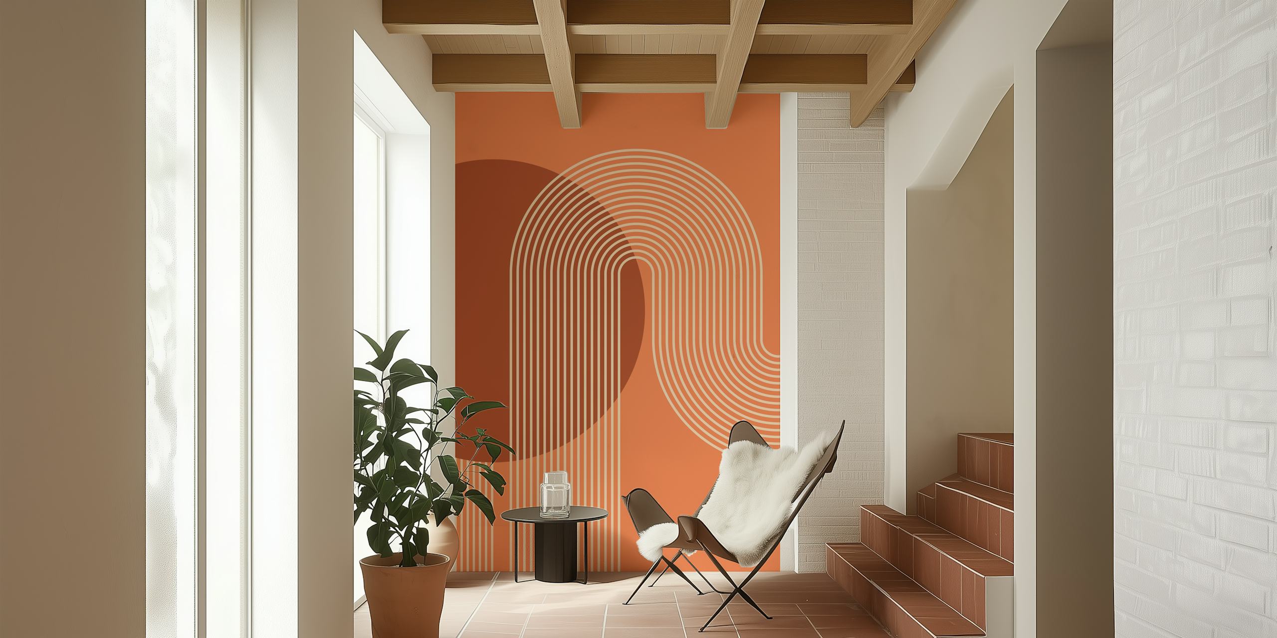 Geometric lines and circles in warm brown tones wallpaper