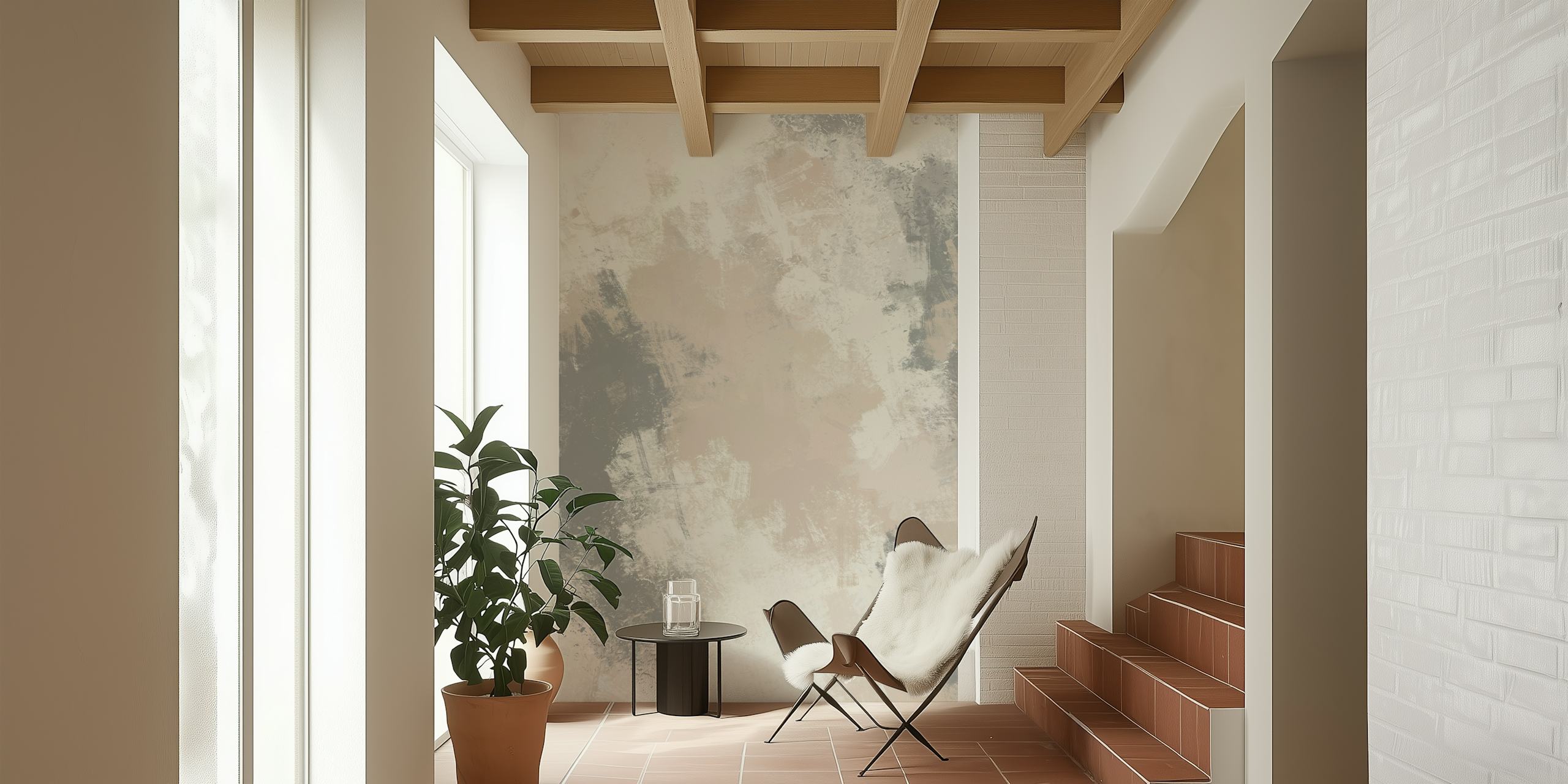 Abstract brush strokes neutral color papel pintado