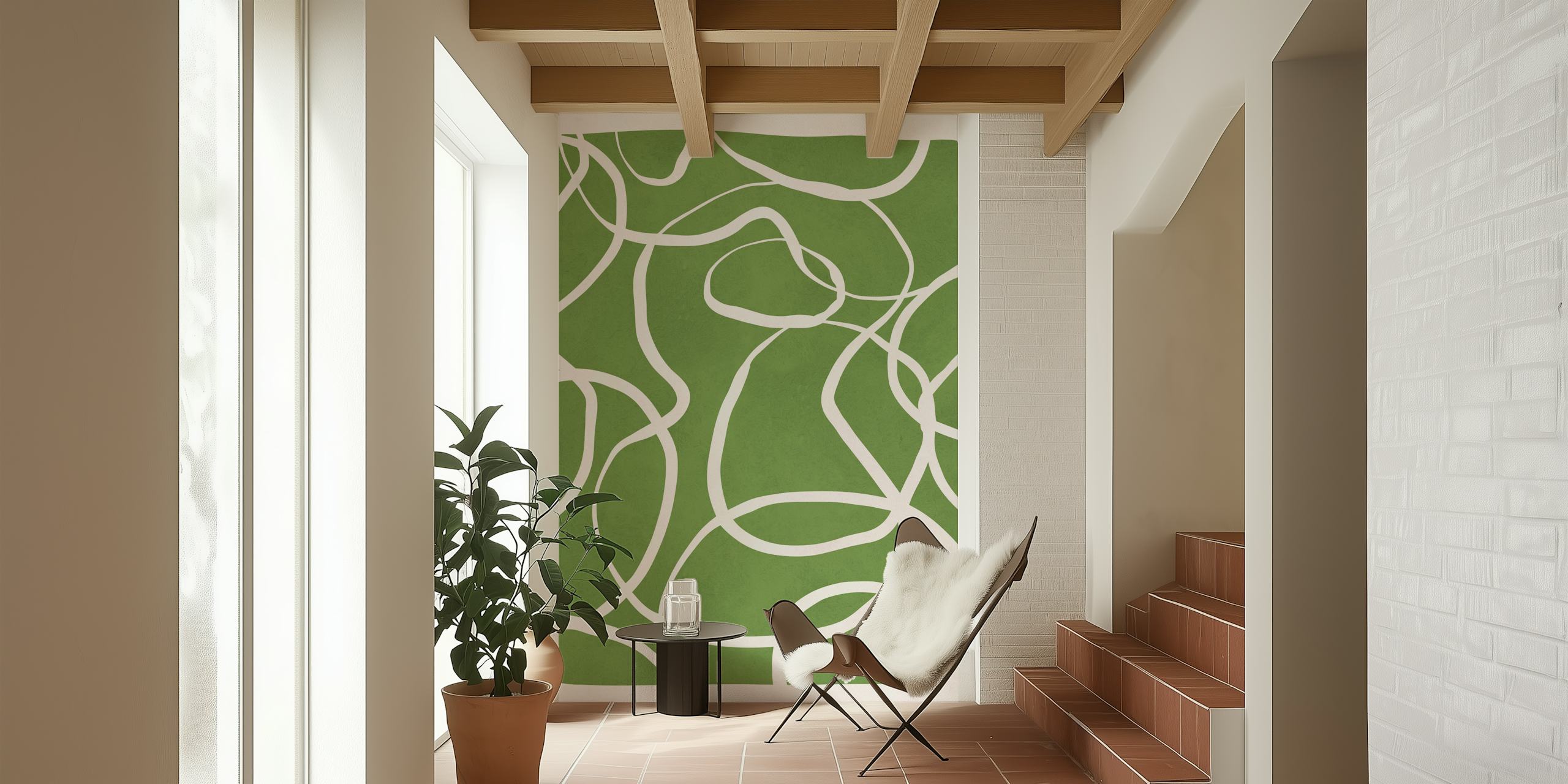 Lines on green background tapetdesign