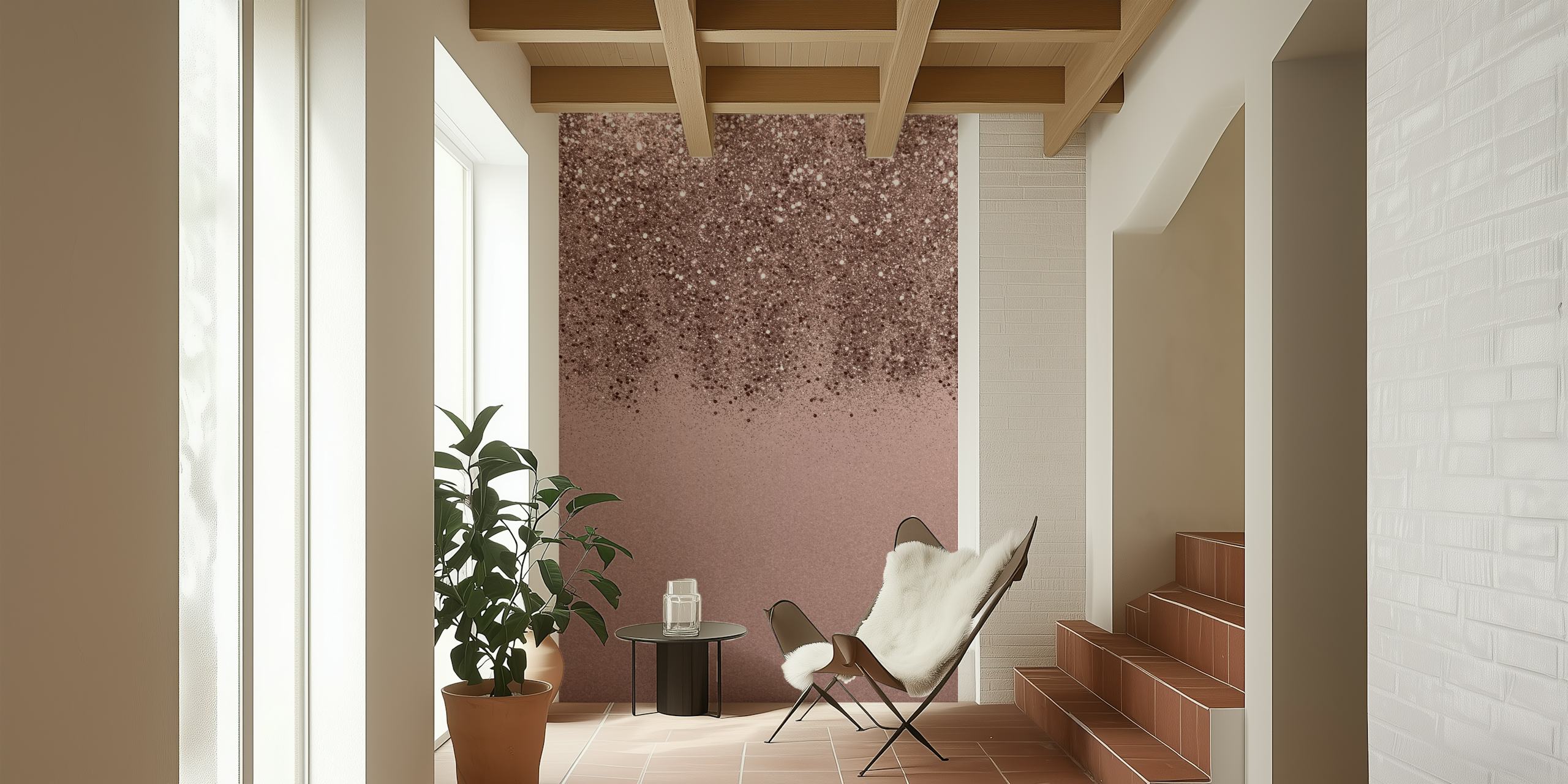 Rose Gold Blush Glitter wall mural with a sparkling top and smooth bottom
