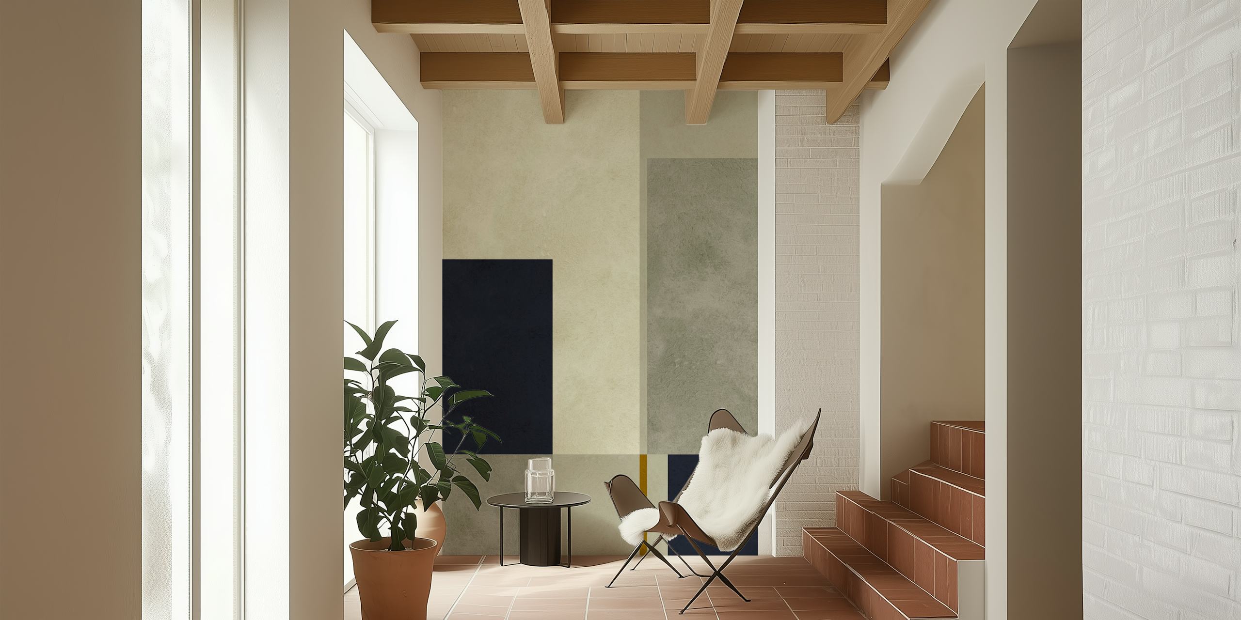 Geometric shapes in black, grey, and beige wallpaper
