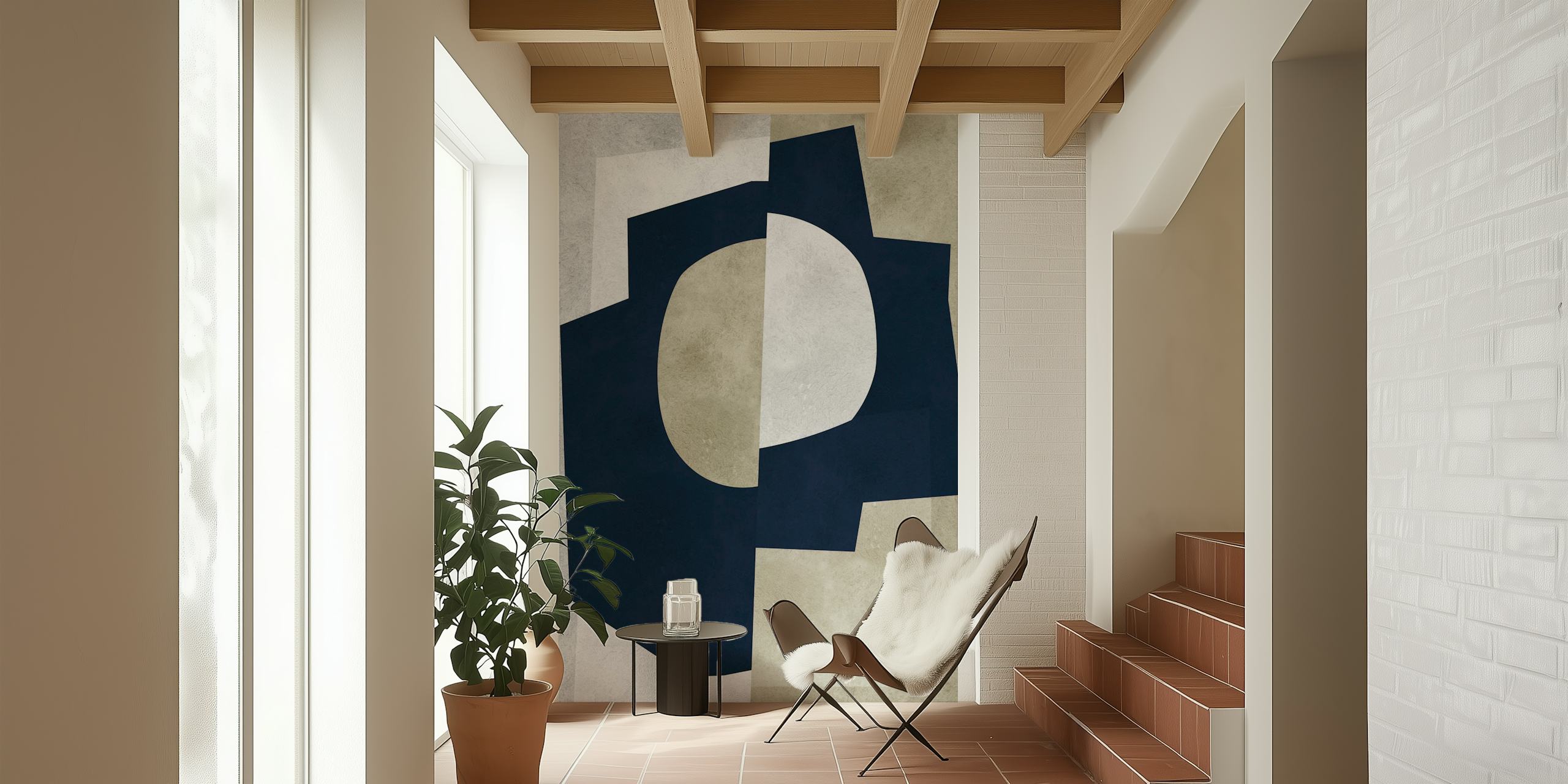 Geometric modern art wallpaper in a room