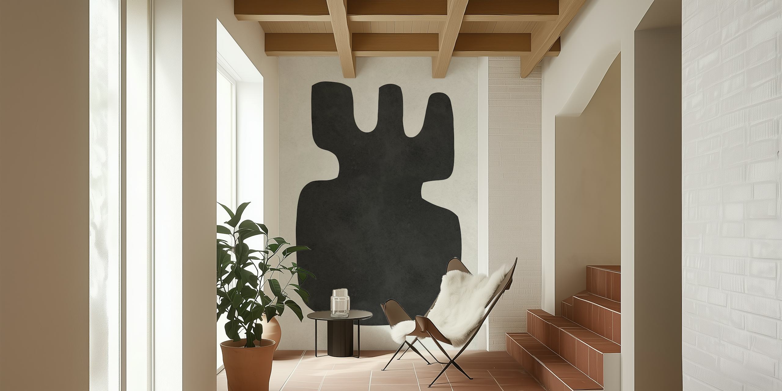 Black abstract geometric shape on a white background wall mural