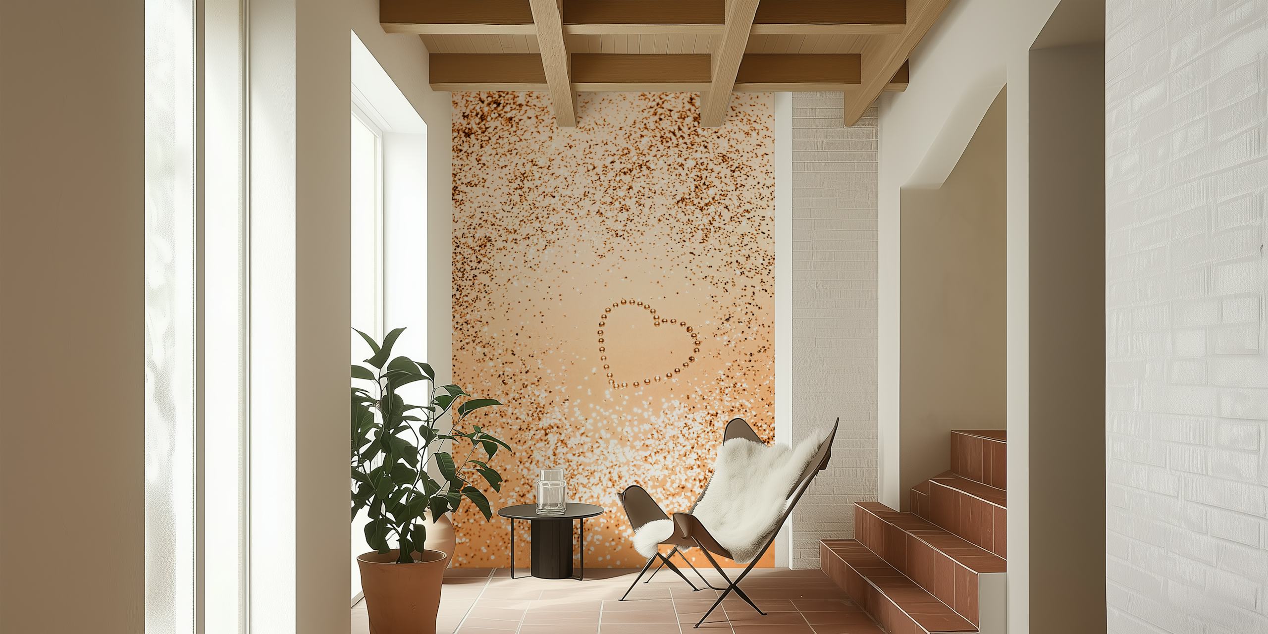 Orange glitter heart wallpaper in a room