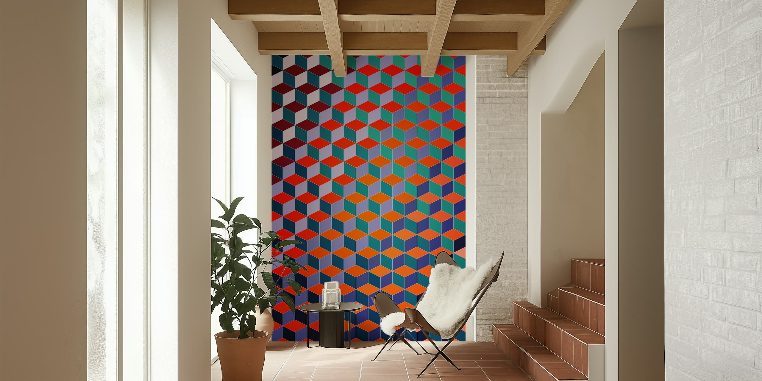 Papel de parede Cubic III apresentado em um quarto