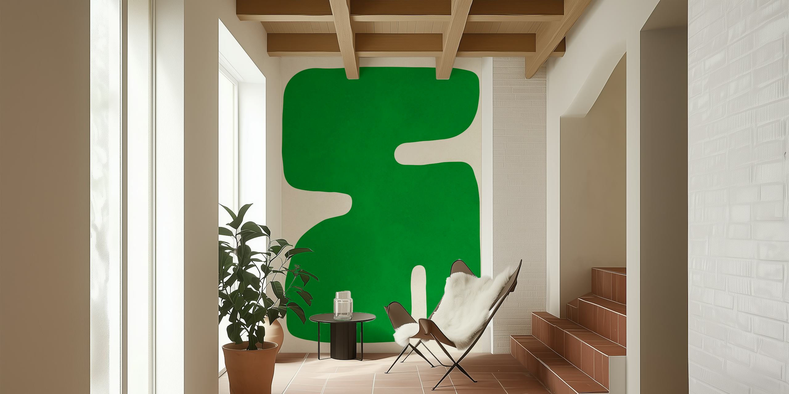 Papier peint mural Forme abstraite verte sur fond blanc