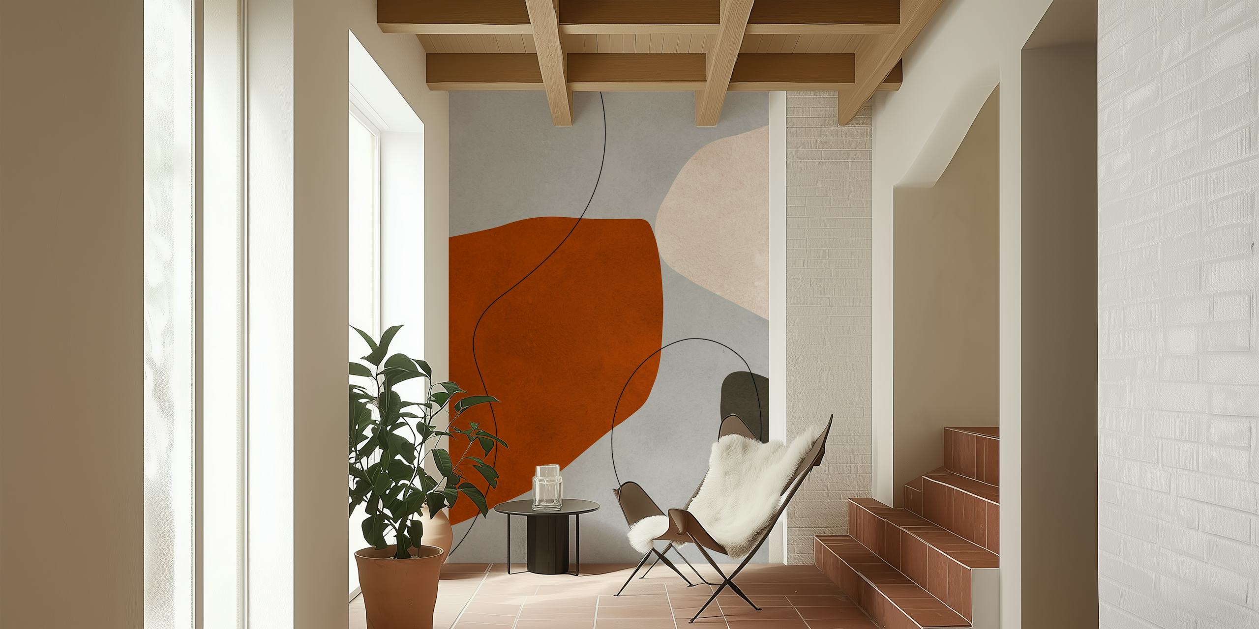 Papel de parede Modern Abstract Earth Tones em um quarto