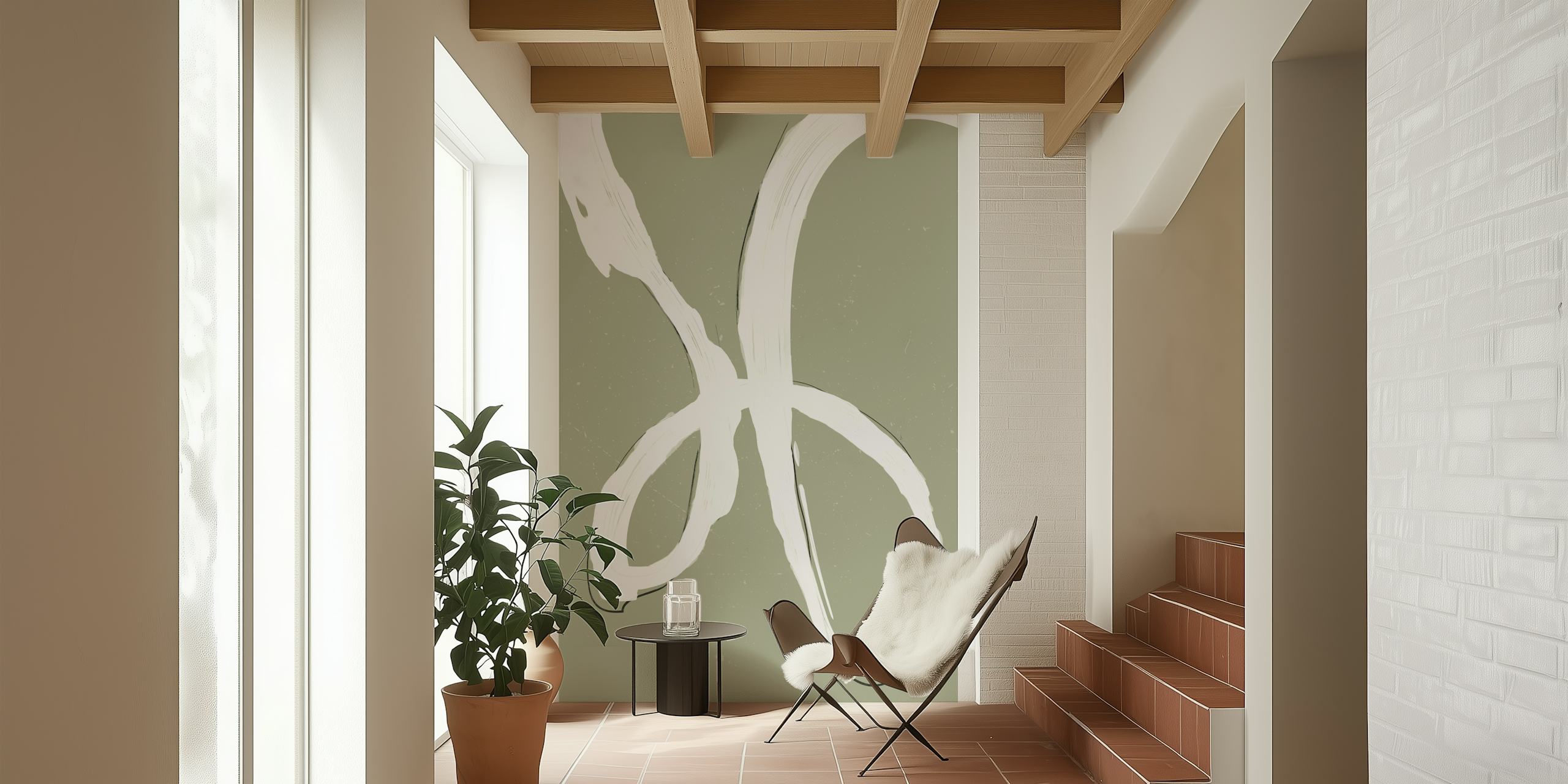 Minimalist swirl decor wallpaper in a room