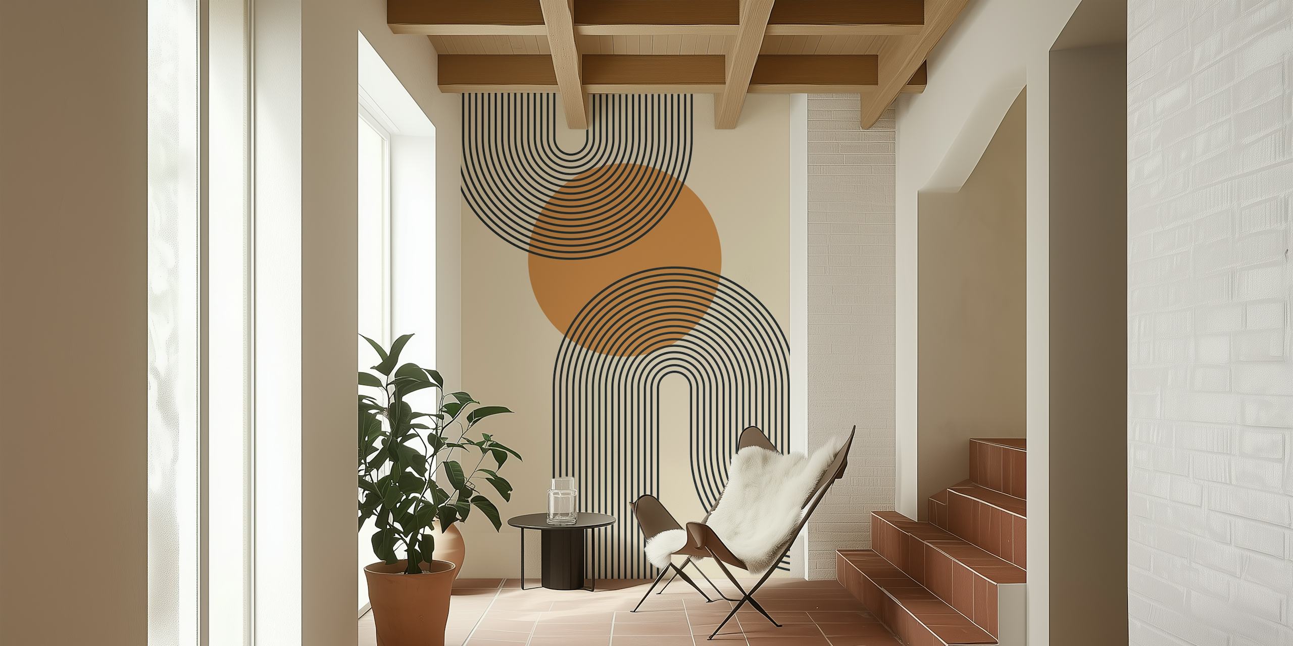 Orbiting Elegance Tapetdesign in einem Raum