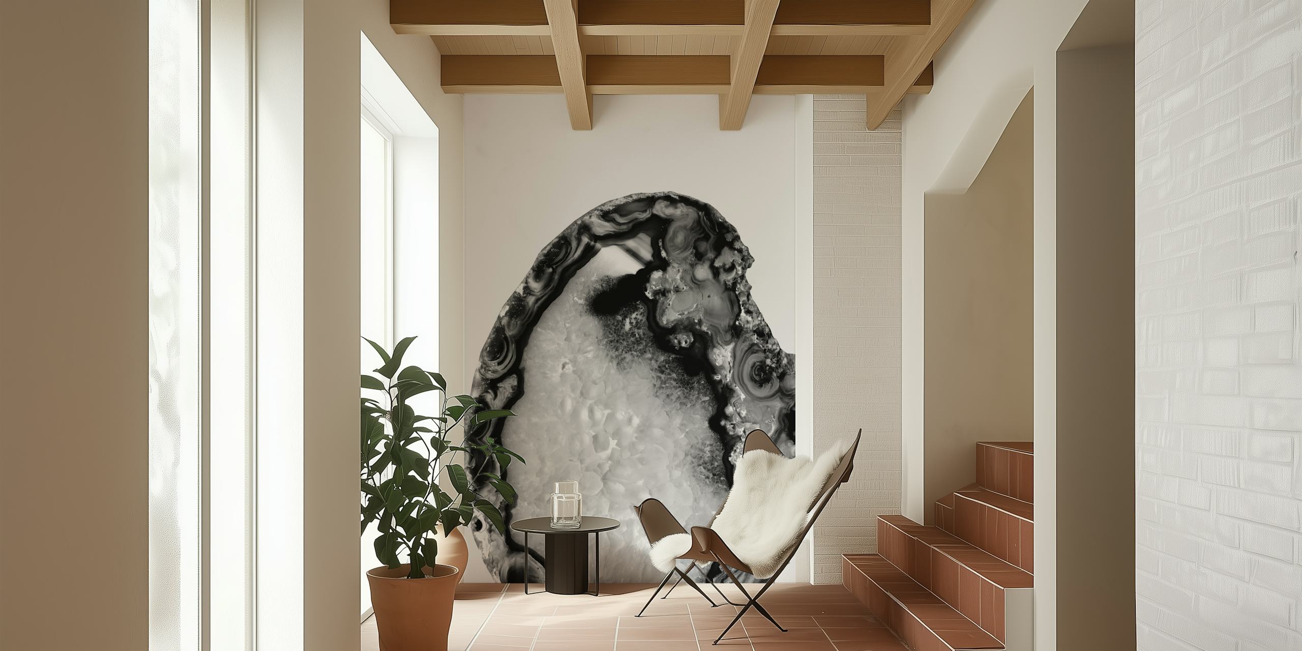Papel de parede Gray Black White Agate em um quarto