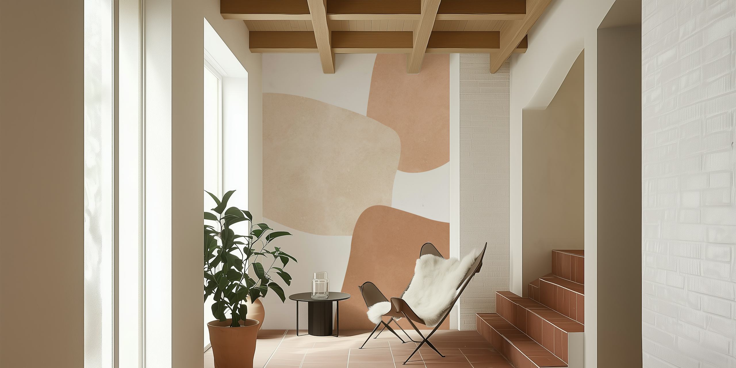 Modern Beige Curves wallpaper in a room