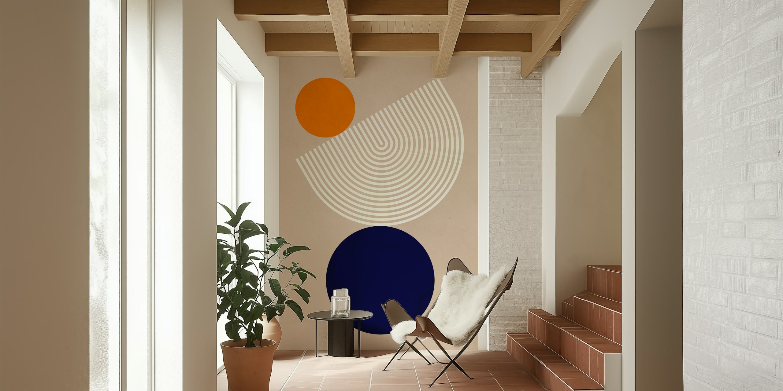 Contemporary sphere art wallpaper in a room