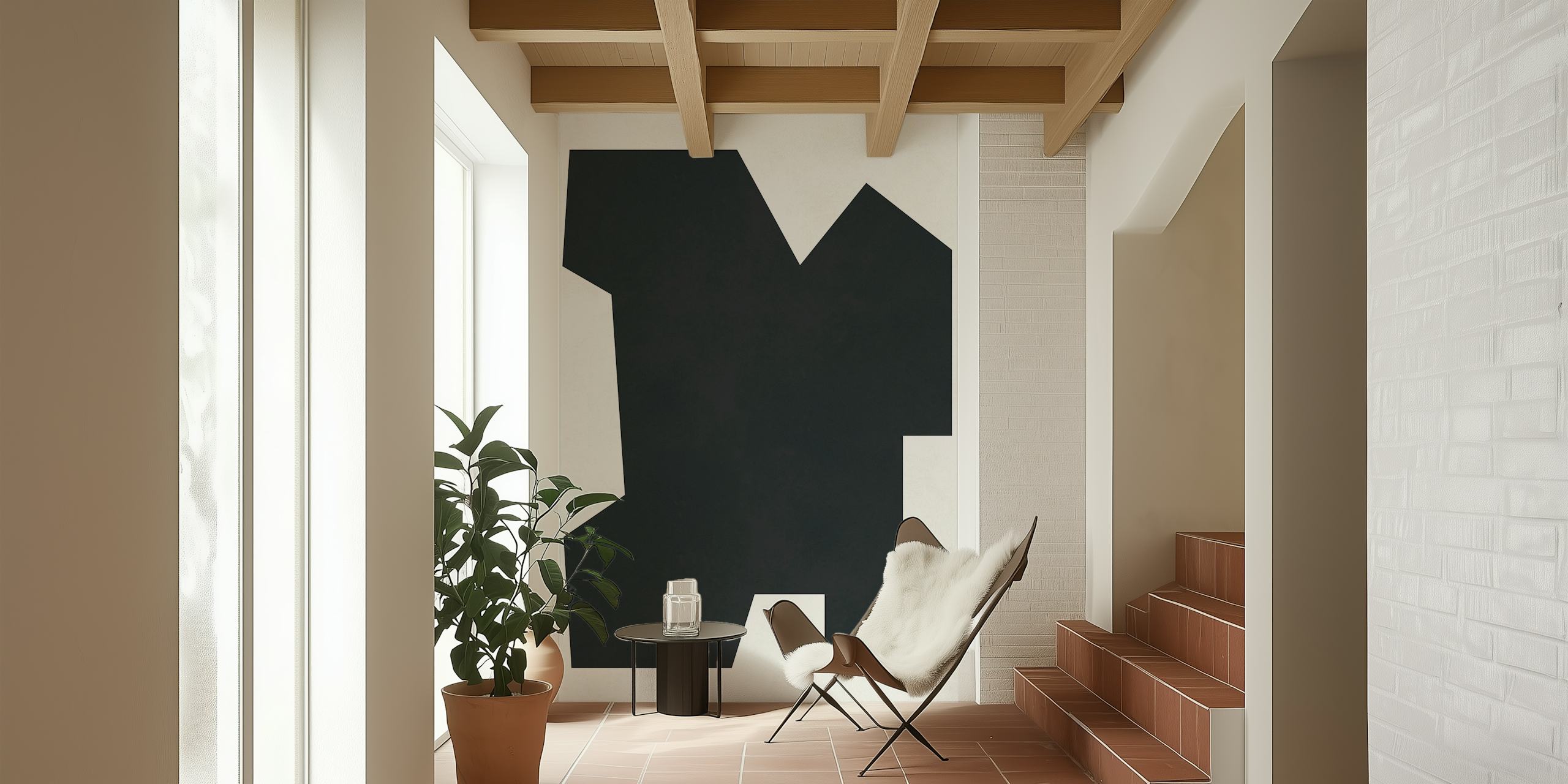 Abstract black geometric shapes on a light background wallpaper