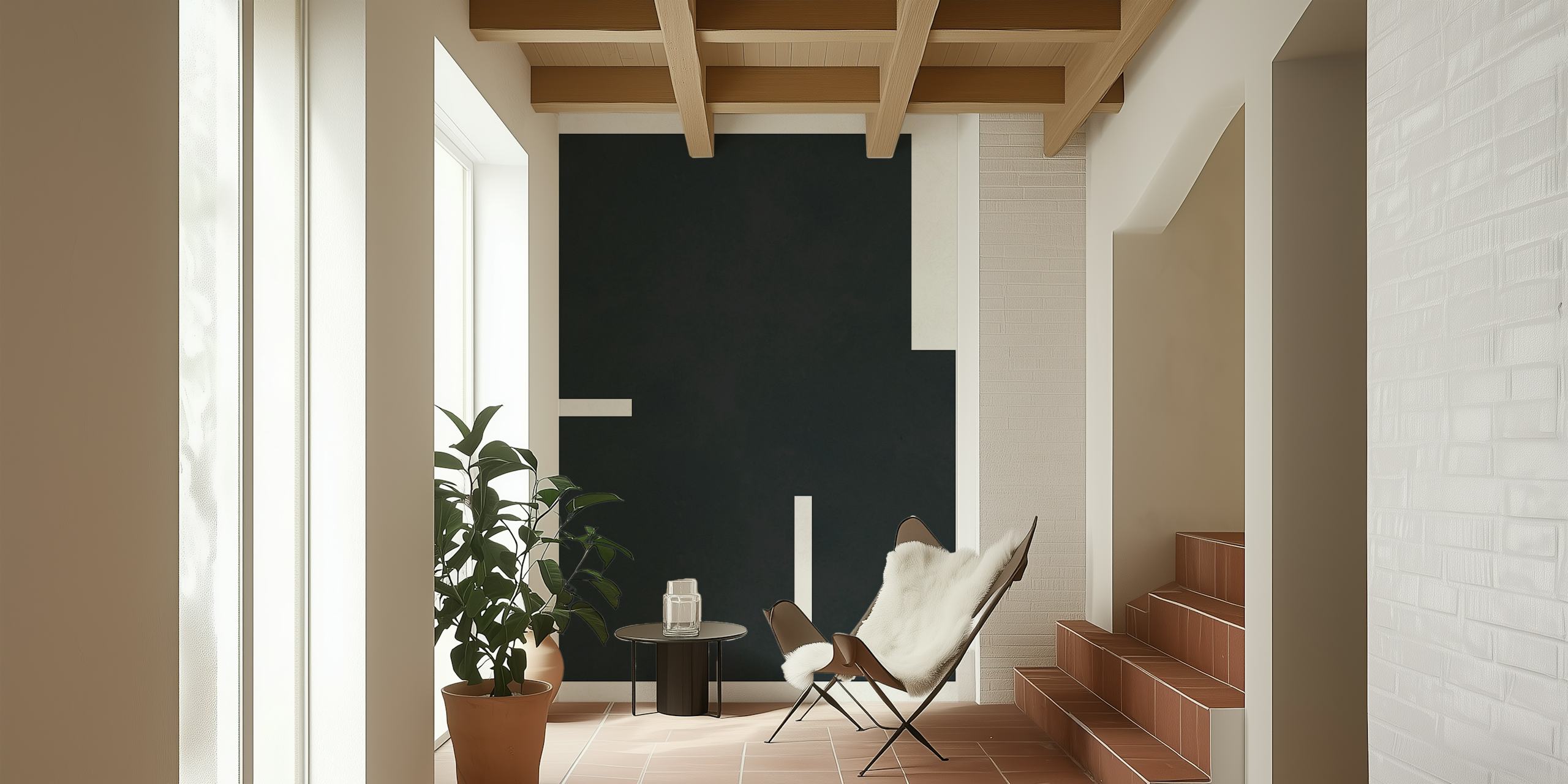 Ταπετσαρία Minimalist black squares σε ένα δωμάτιο