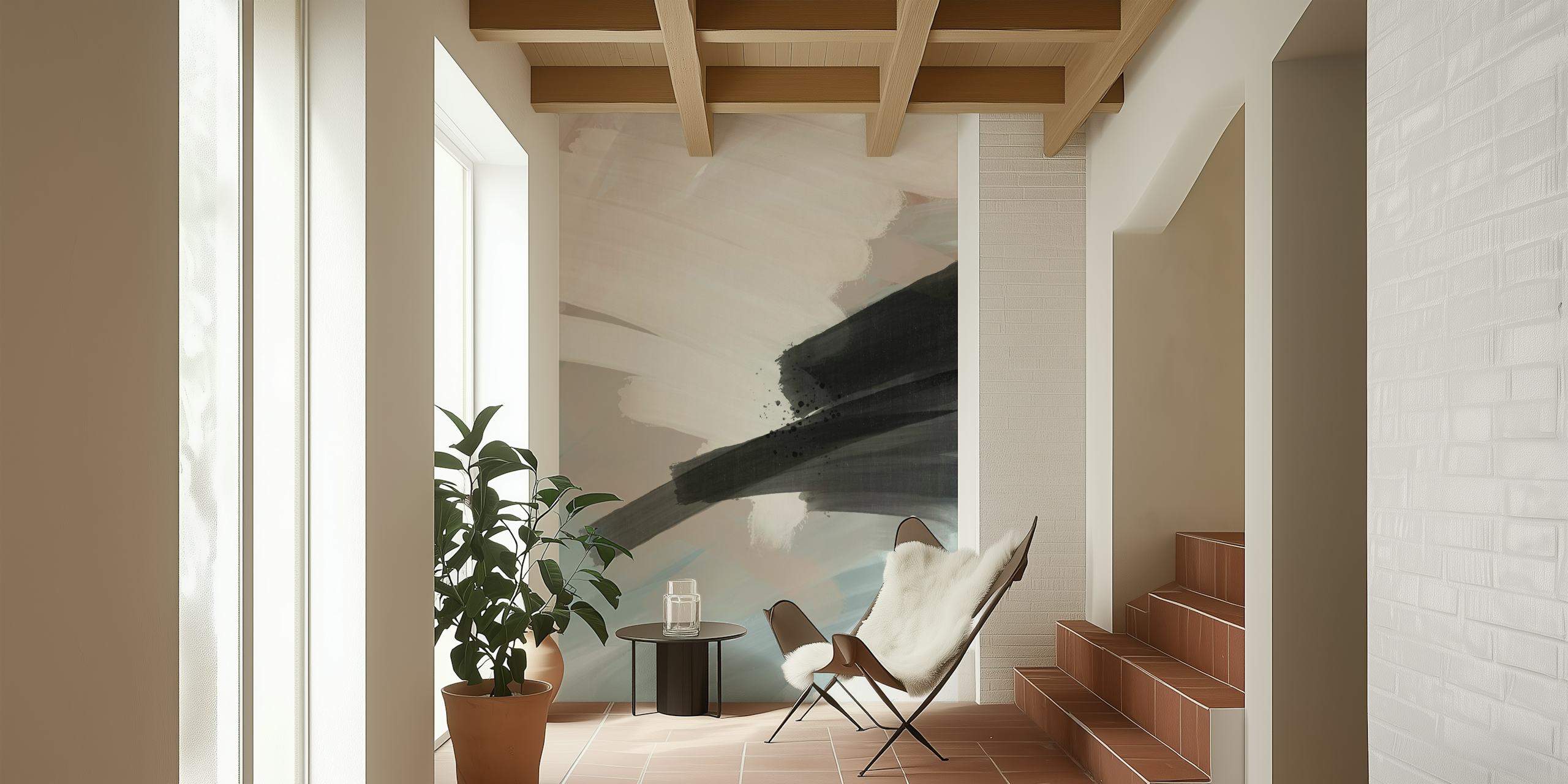 Papel pintado Soft Hues Abstract en una configuración de habitación