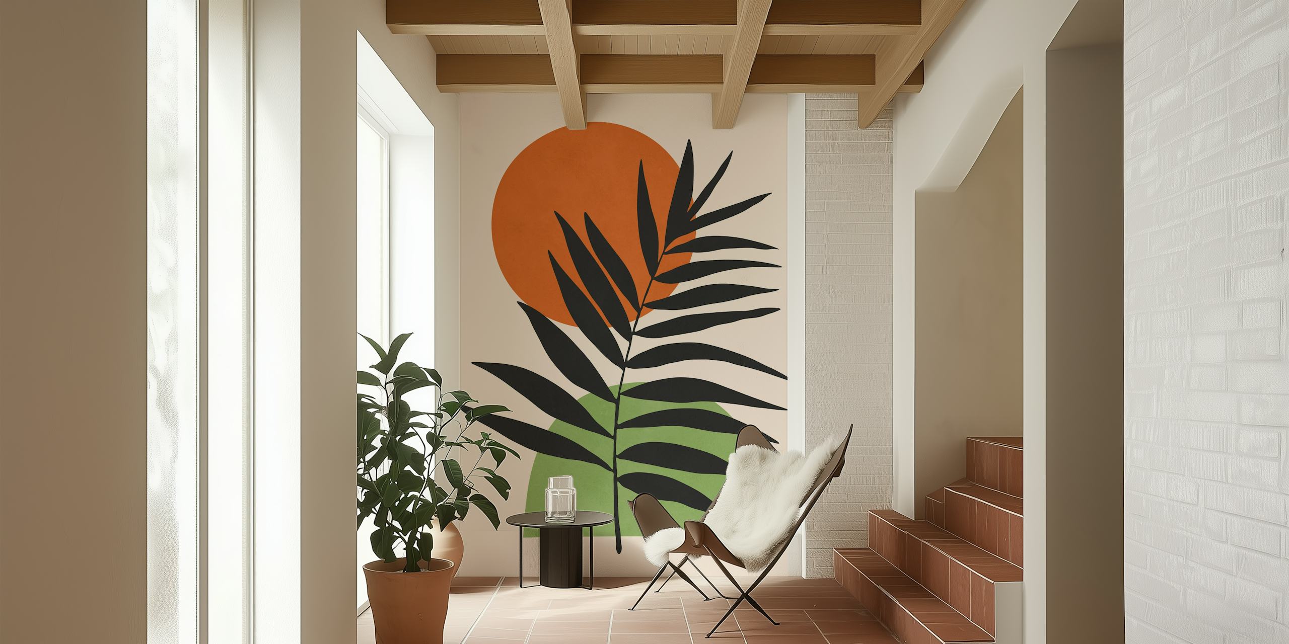 Abstract Plant Style wallpaper in room