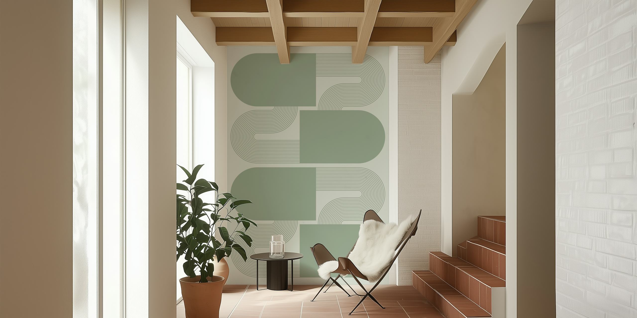 Sage Serenity Abstract wallpaper in a room